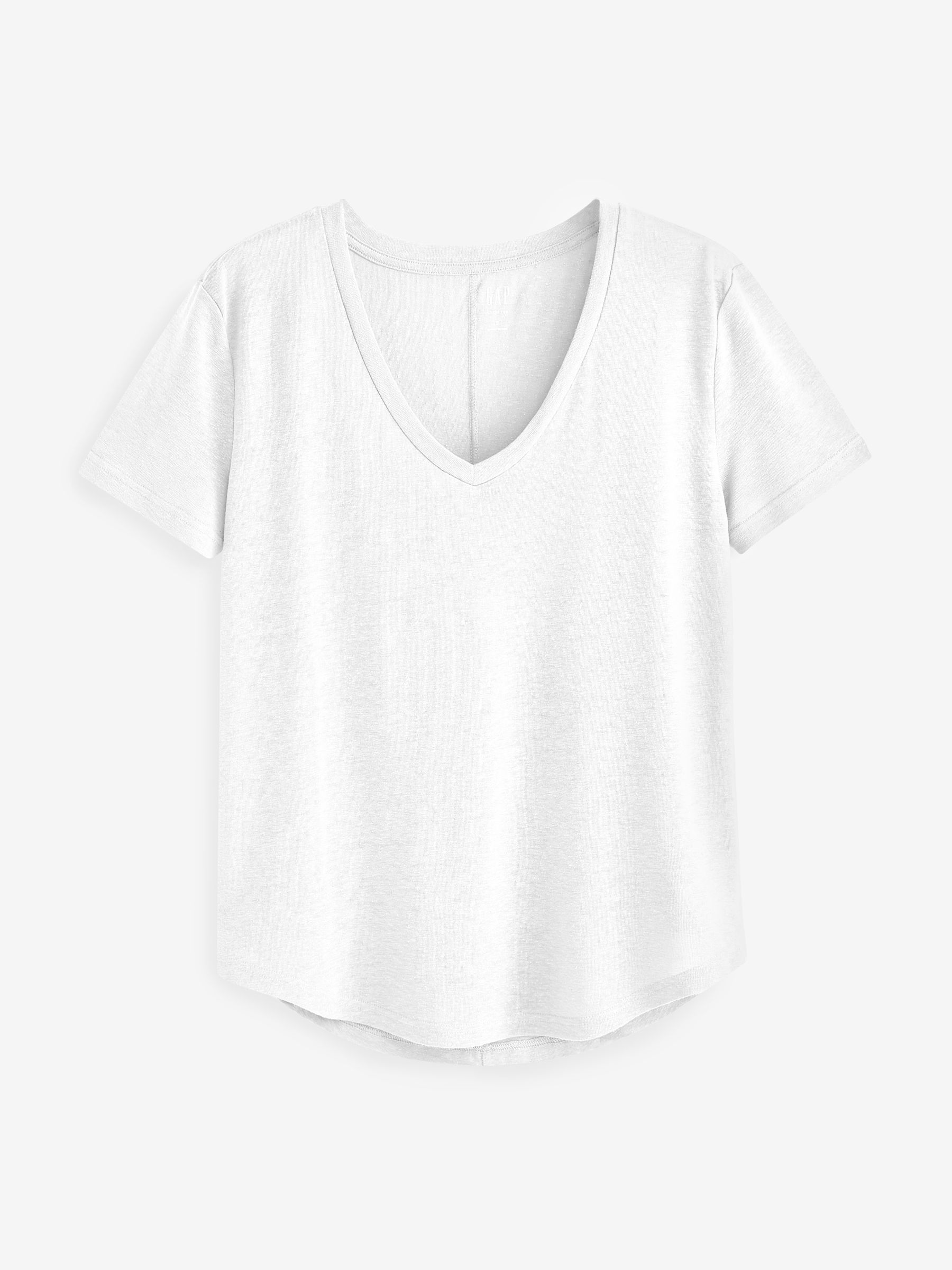 White Linen Blend Scoop Neck Short Sleeve T-Shirt - Image 5 of 5
