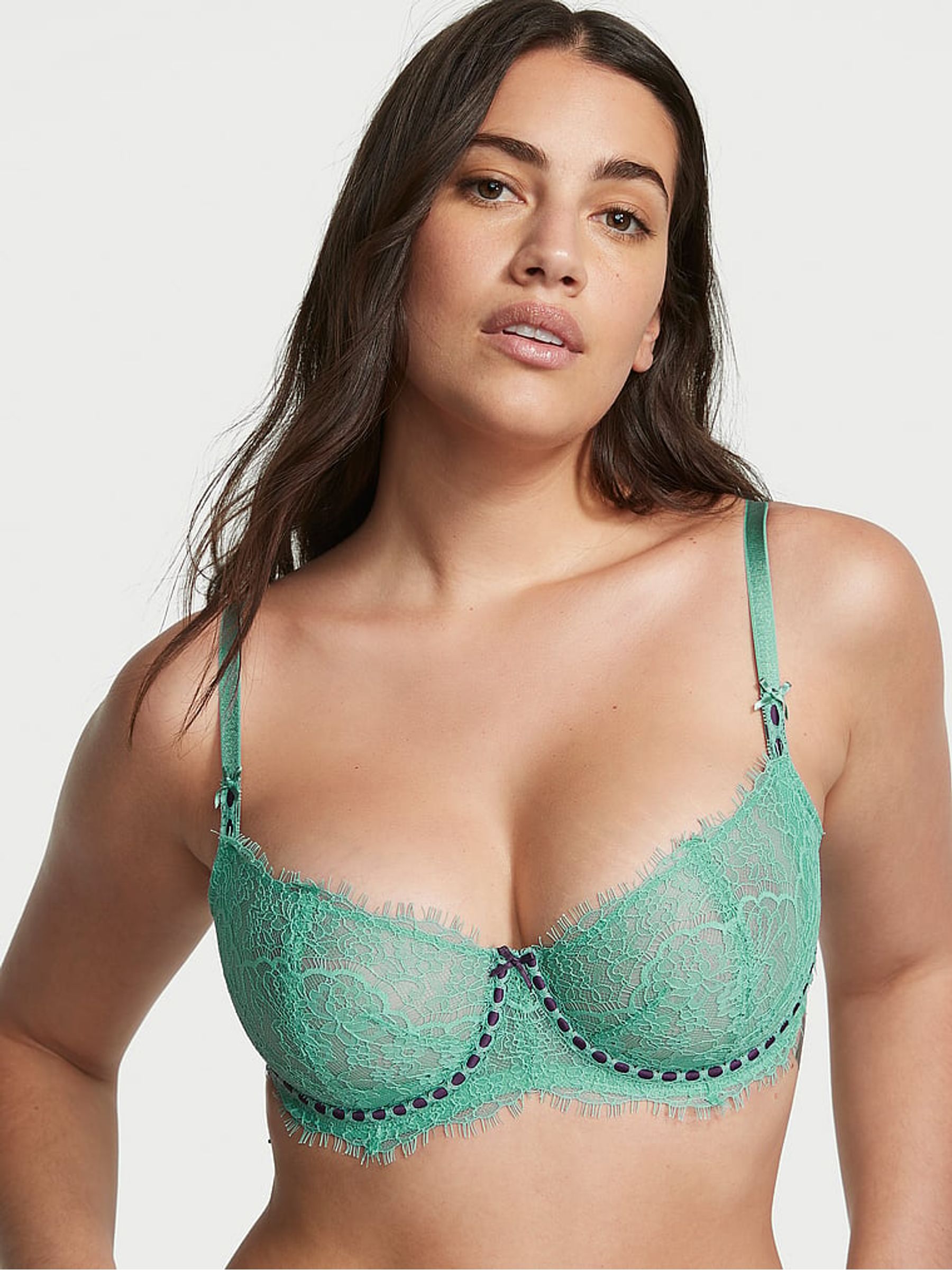 Parasail Green Lace Ribbon Slot Unlined Balcony Bra - Image 1 of 4