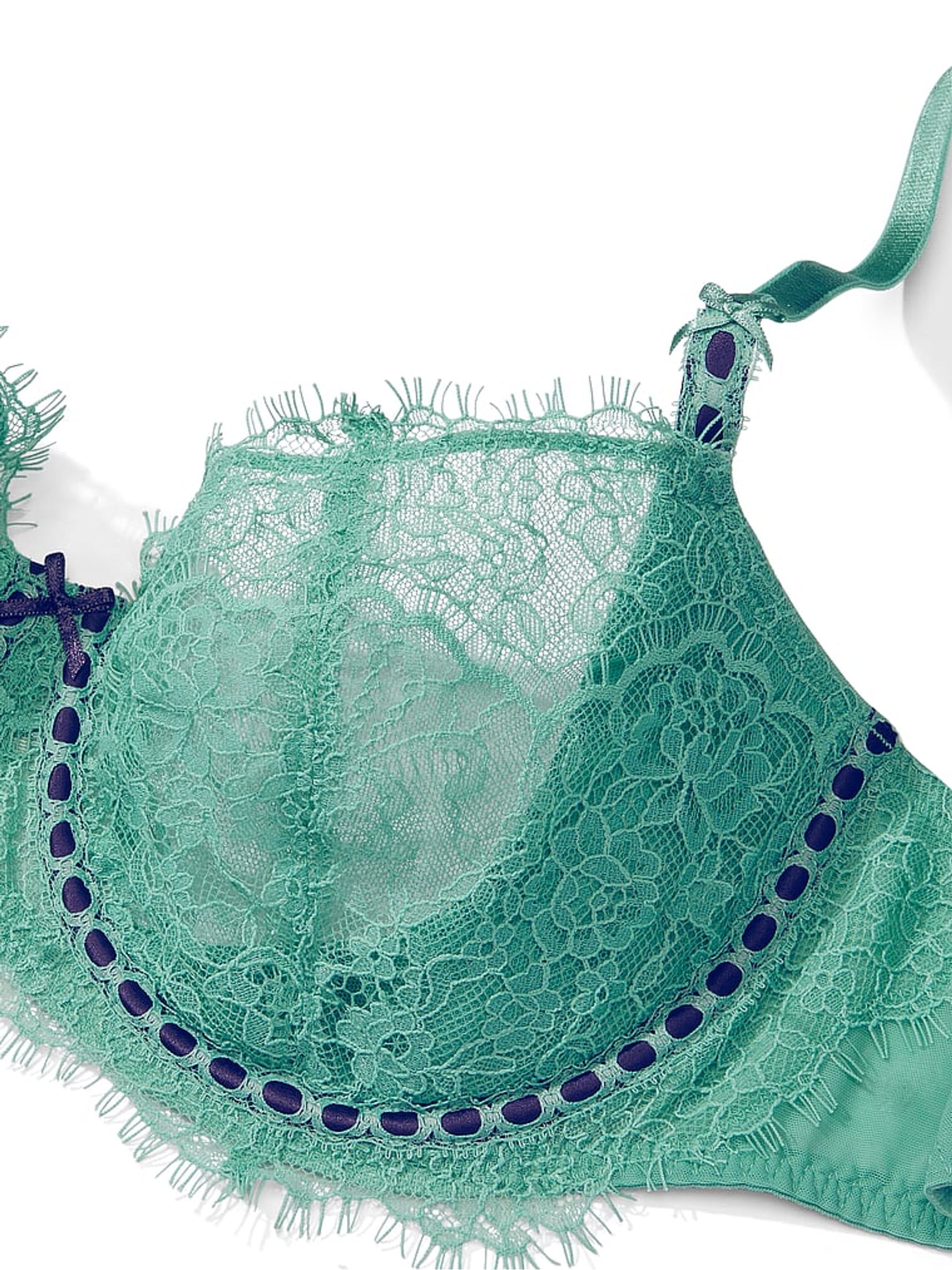 Parasail Green Lace Ribbon Slot Unlined Balcony Bra - Image 4 of 4