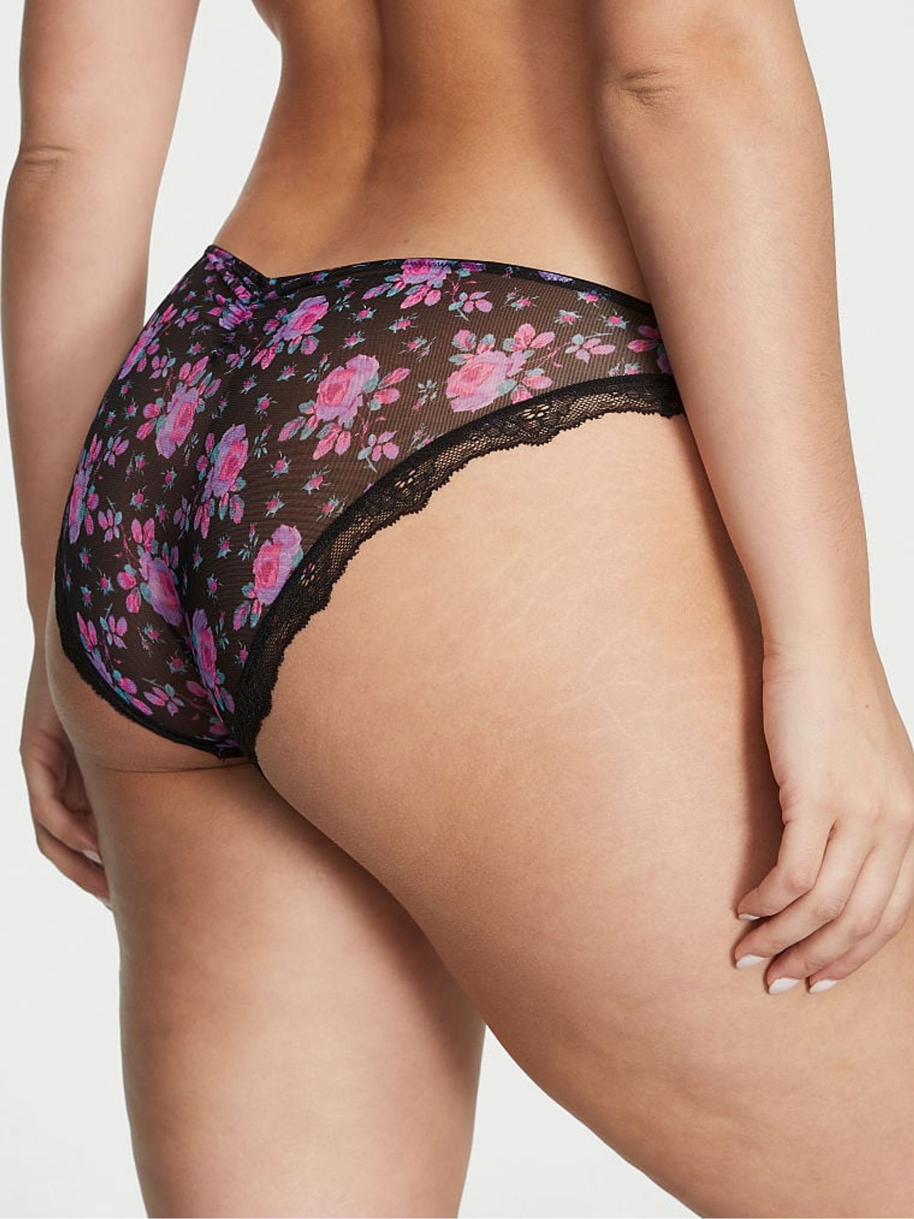 Black Floral Ribbon Slot Lace Cheeky Knickers - Image 2 of 3