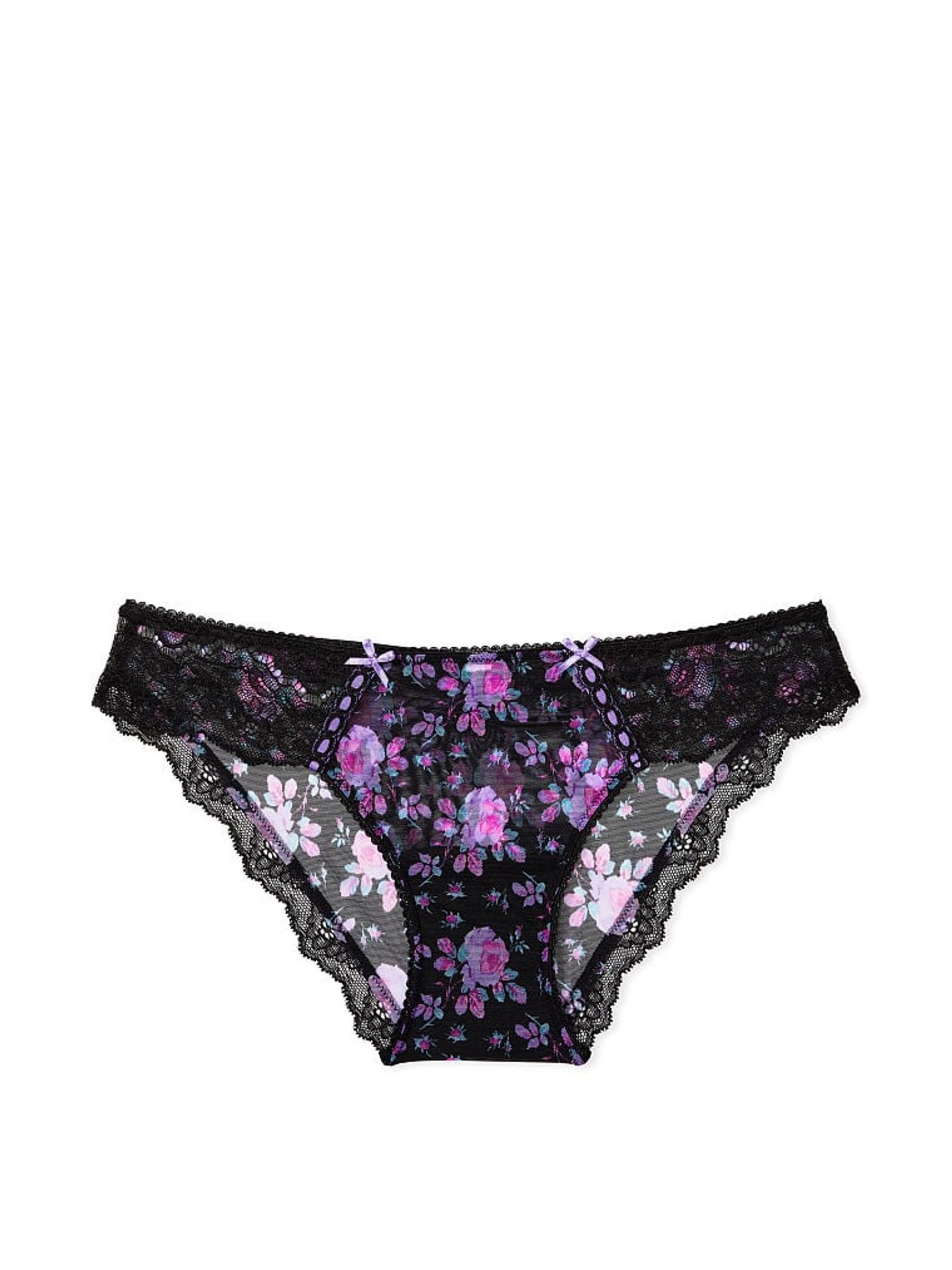 Black Floral Ribbon Slot Lace Cheeky Knickers - Image 3 of 3