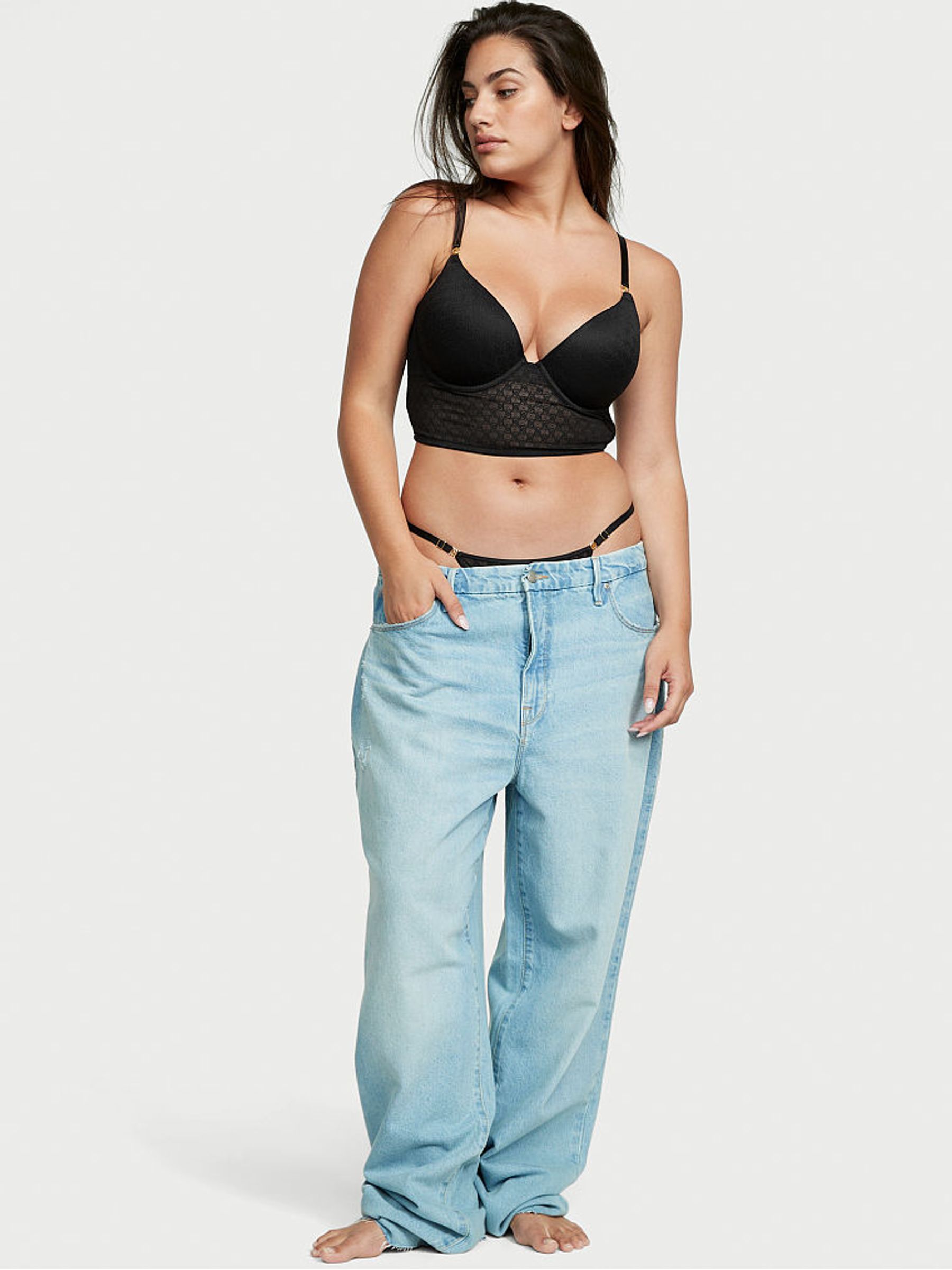 Black Lace Icon Logo Push Up Bra Top - Image 3 of 5