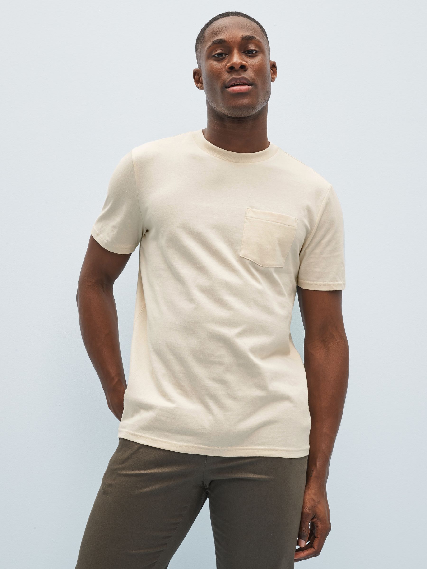 Beige Organic Cotton Short Sleeve Pocket Crew Neck T-Shirt - Image 1 of 1 Beige Organic Cotton Short Sleeve Pocket Crew Neck T-Shirt - Image 1 of 1