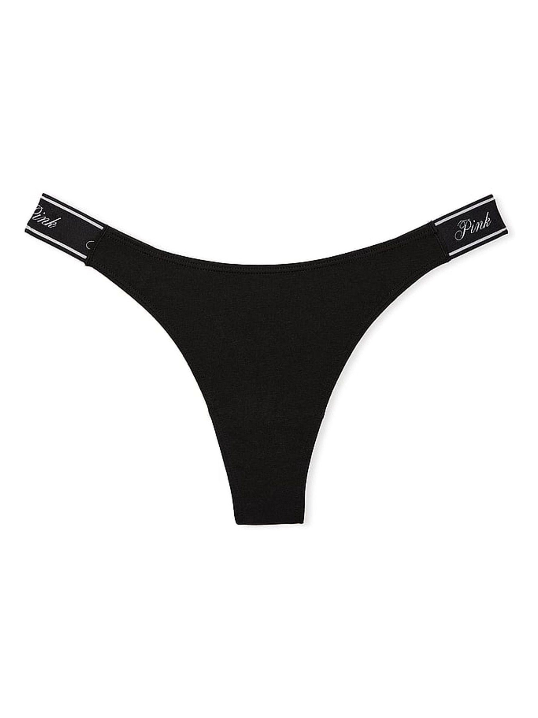 Pure Black Cotton Logo Scoop Thong Knickers - Image 3 of 3
