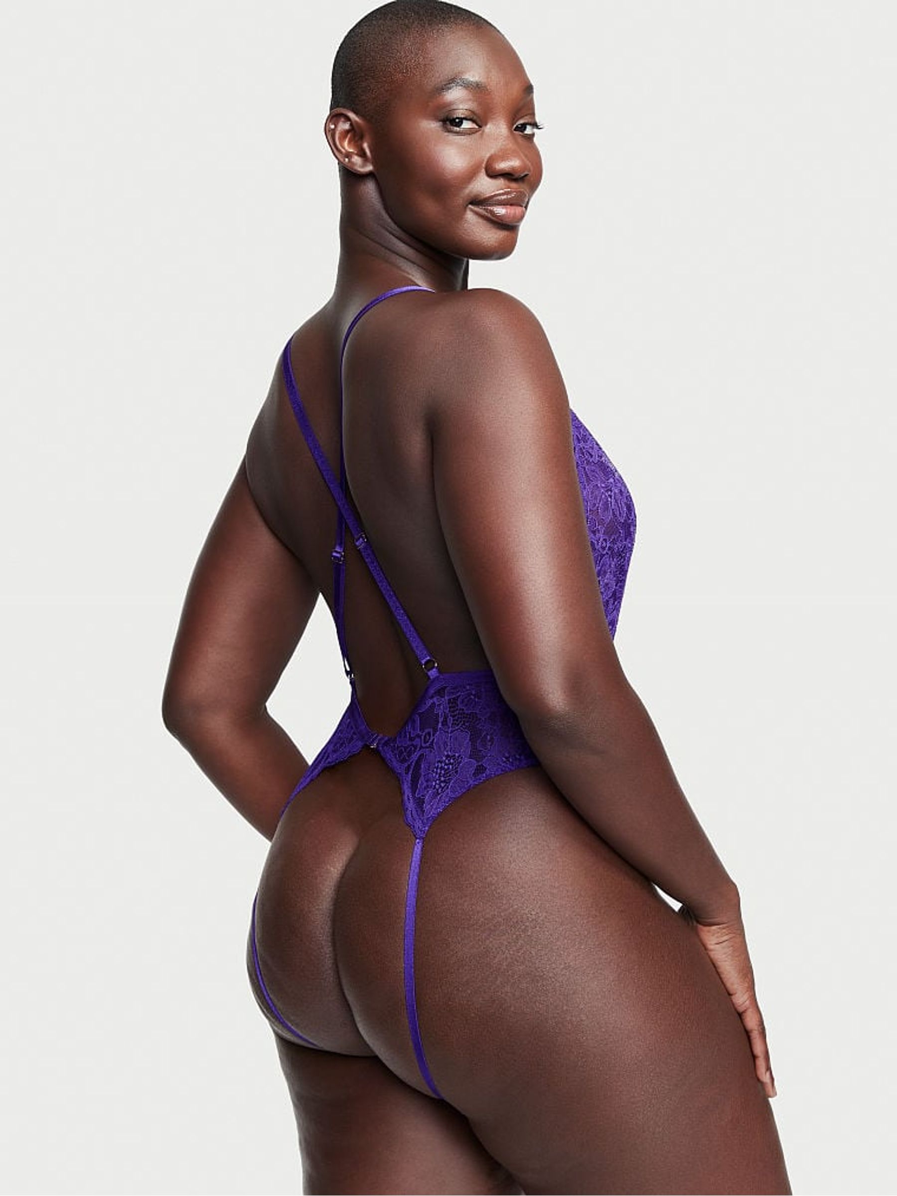 Brilliant Purple Lace Crotchless Bodysuit - Image 2 of 3