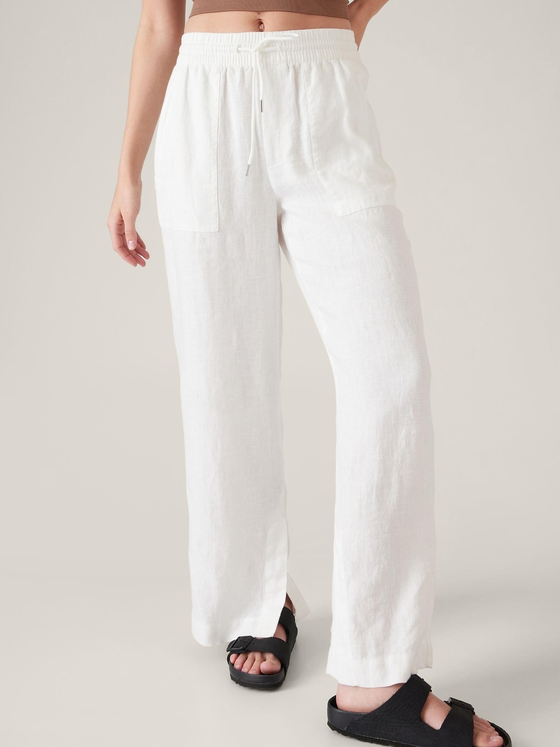 Athleta White Mid Rise Wide Leg Linen Trousers - Image 1 of 3