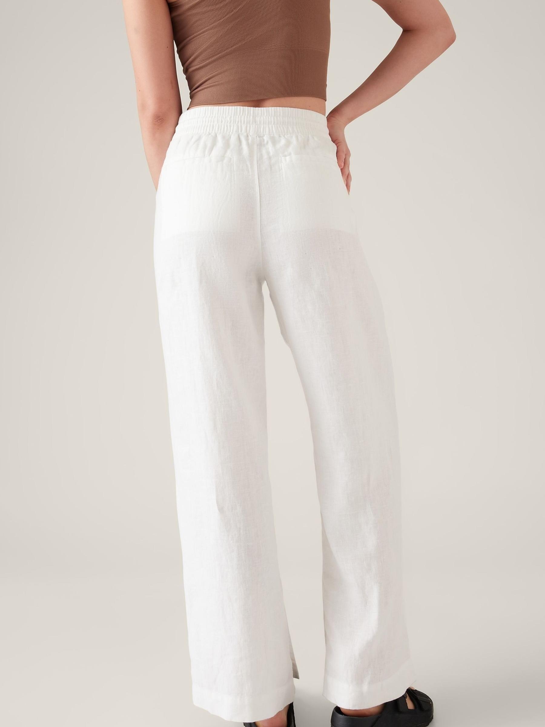Athleta White Mid Rise Wide Leg Linen Trousers - Image 2 of 3