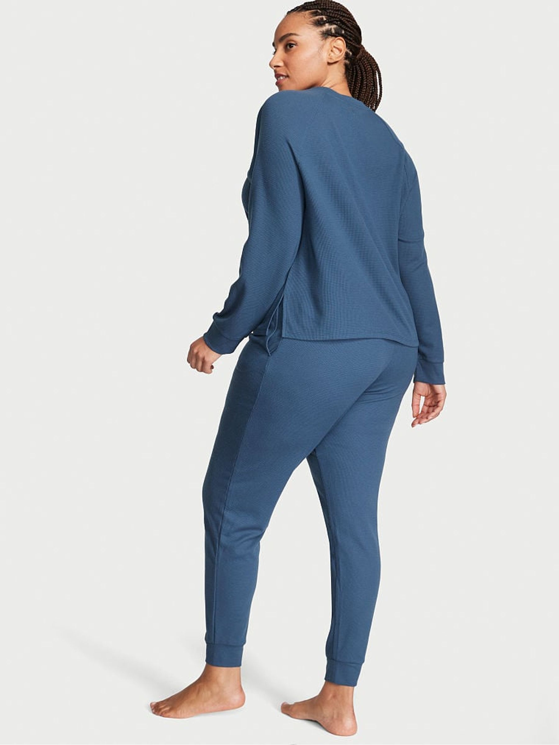 Midnight Sea Blue Waffle Long Pyjamas - Image 2 of 3