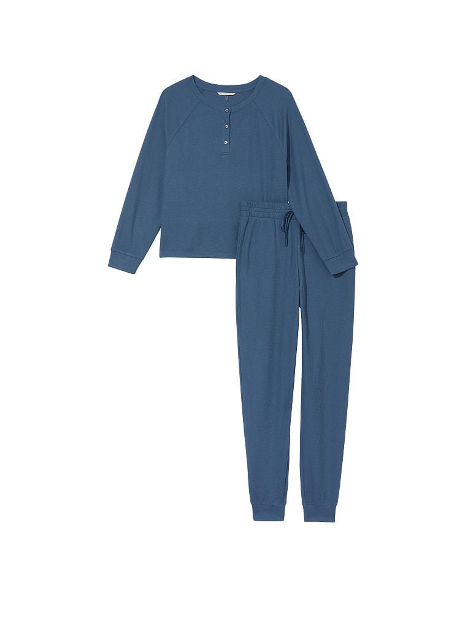 Midnight Sea Blue Waffle Long Pyjamas - Image 3 of 3