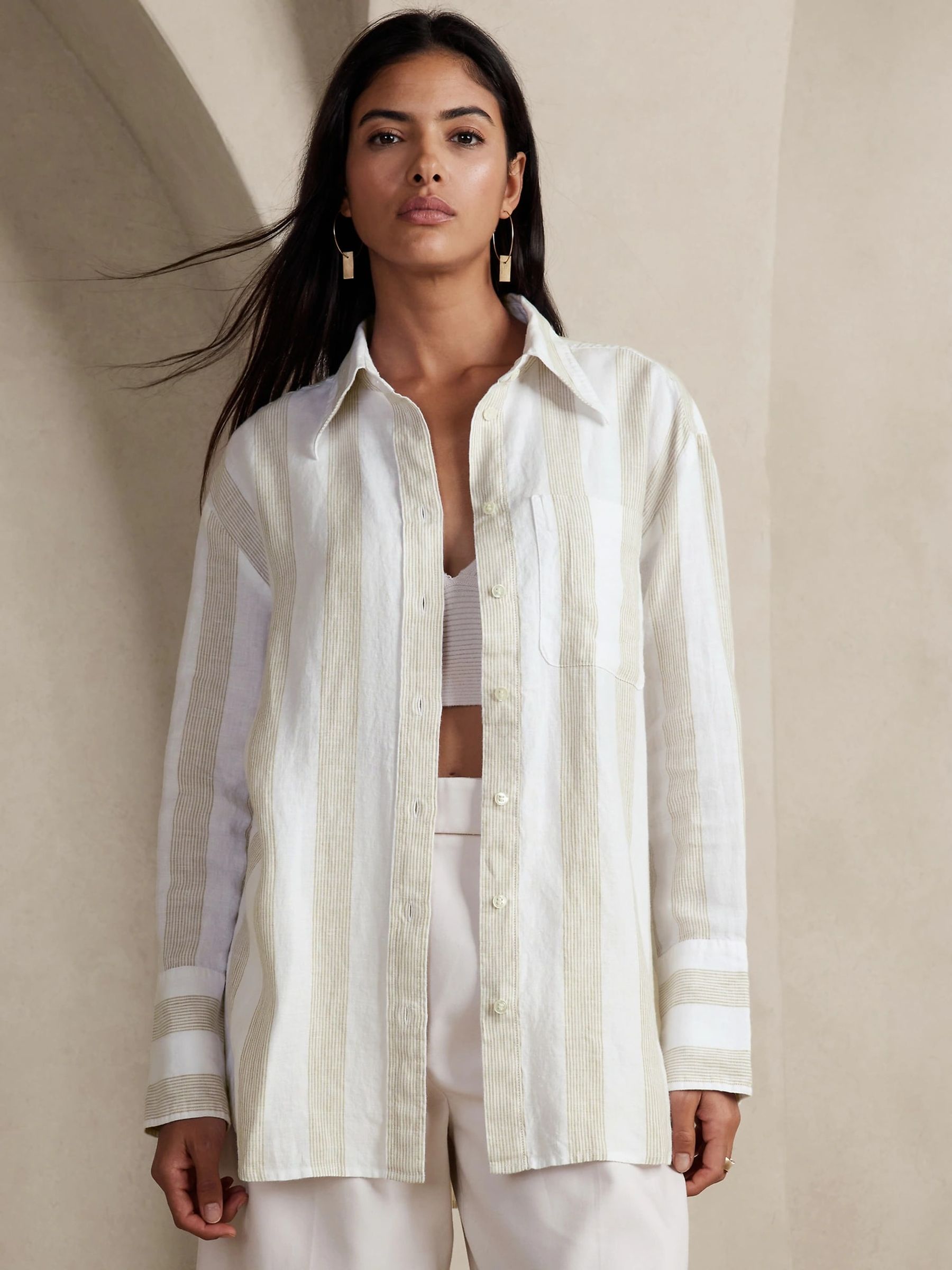 Banana Republic Cream The Oversized Linen Shirt - Image 1 of 4