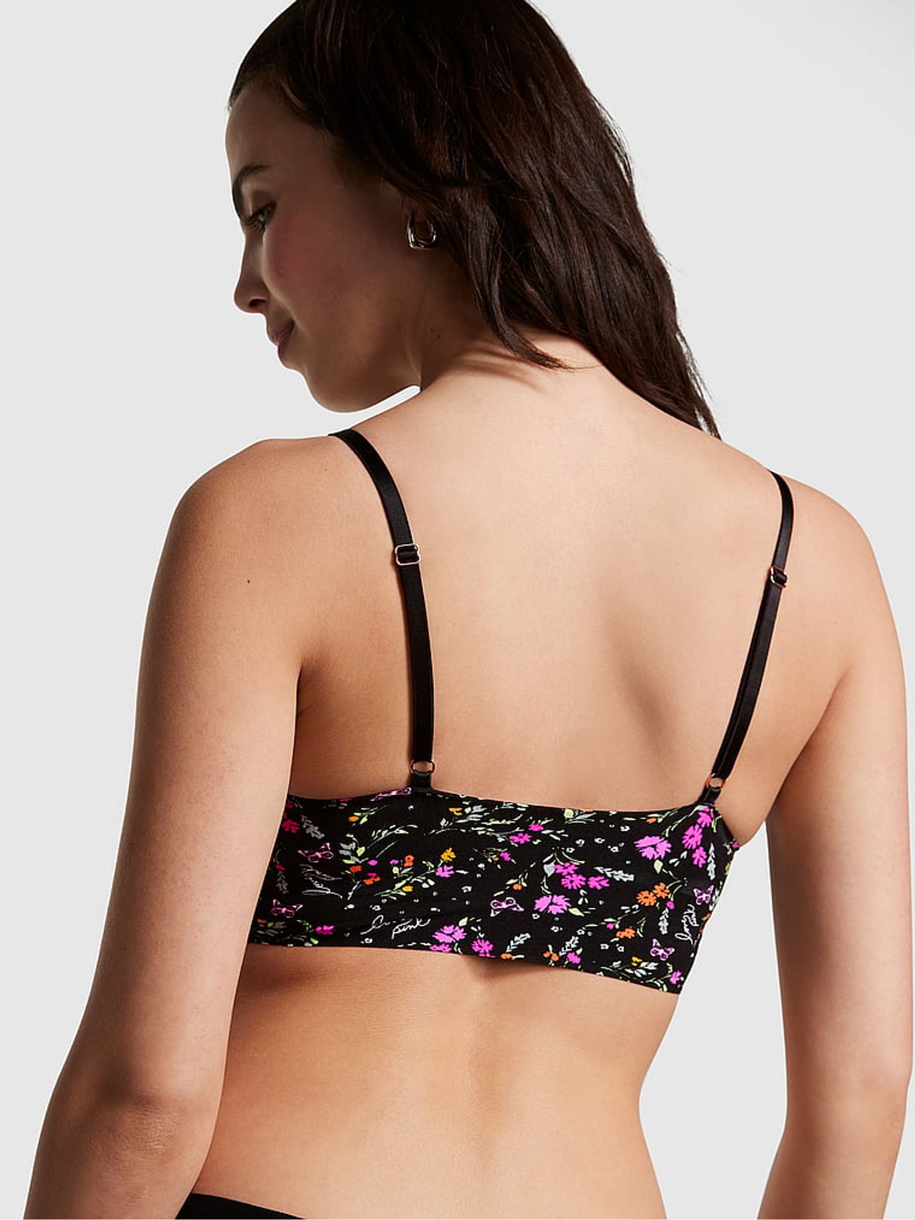 Pure Black Floral Non Wired Push Up Lounge Bralette - Image 2 of 4