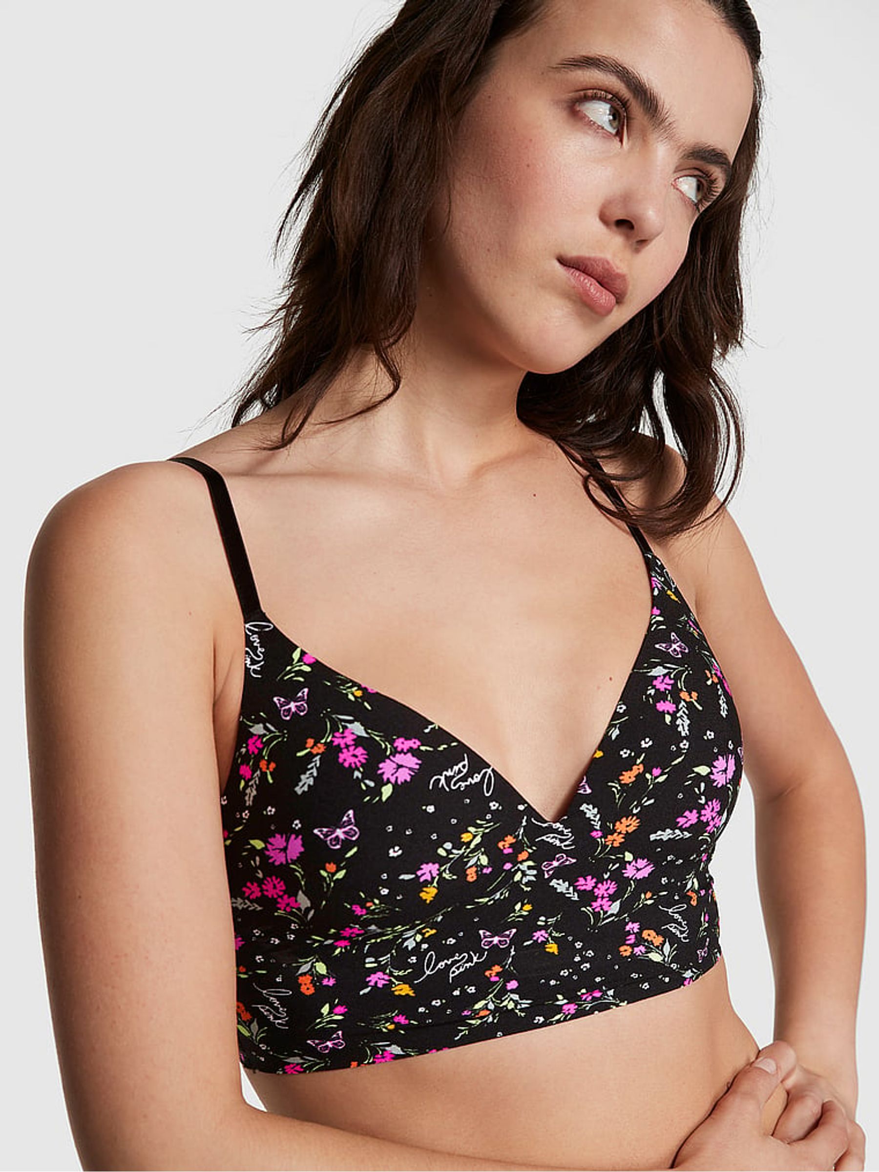 Pure Black Floral Non Wired Push Up Lounge Bralette - Image 3 of 4