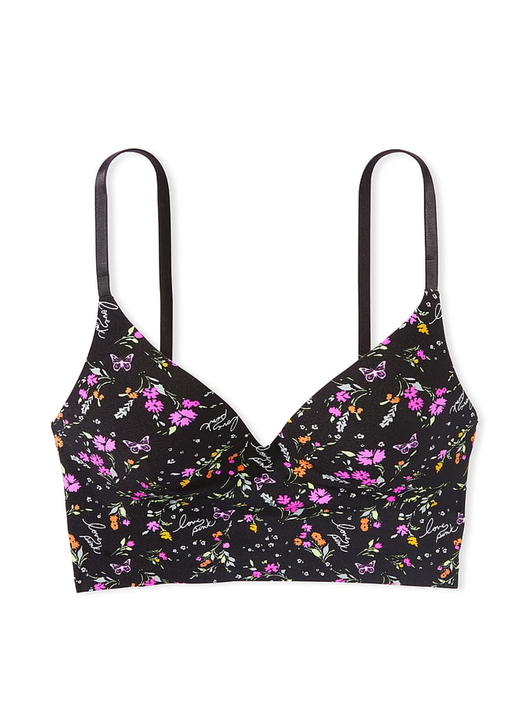 Pure Black Floral Non Wired Push Up Lounge Bralette - Image 4 of 4