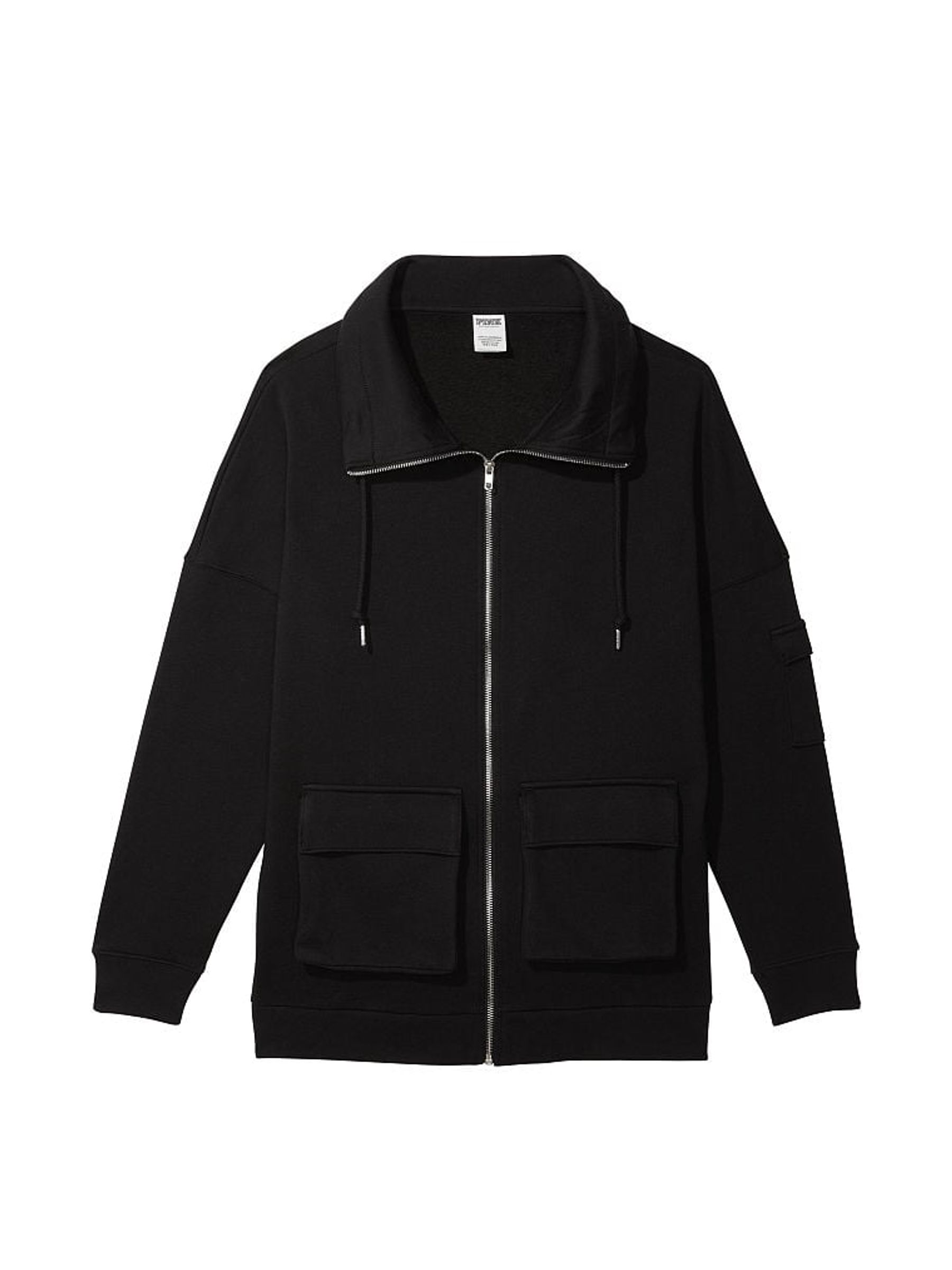 Pure Black Oversized Cargo Pocket Full Zip Jacket - Image 1 of 2