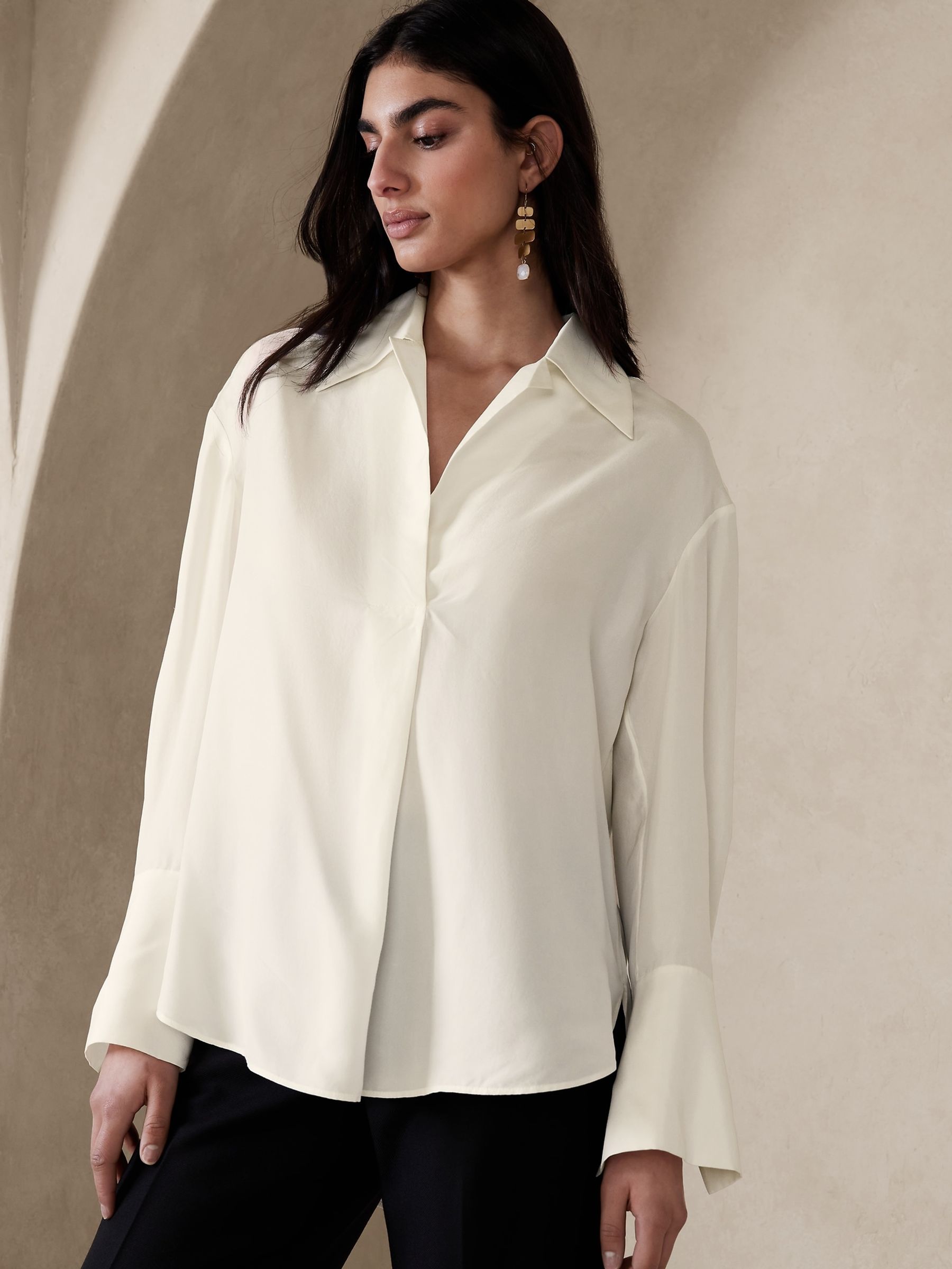 Banana Republic White Aurora Mulberry Silk Shirt - Image 1 of 4
