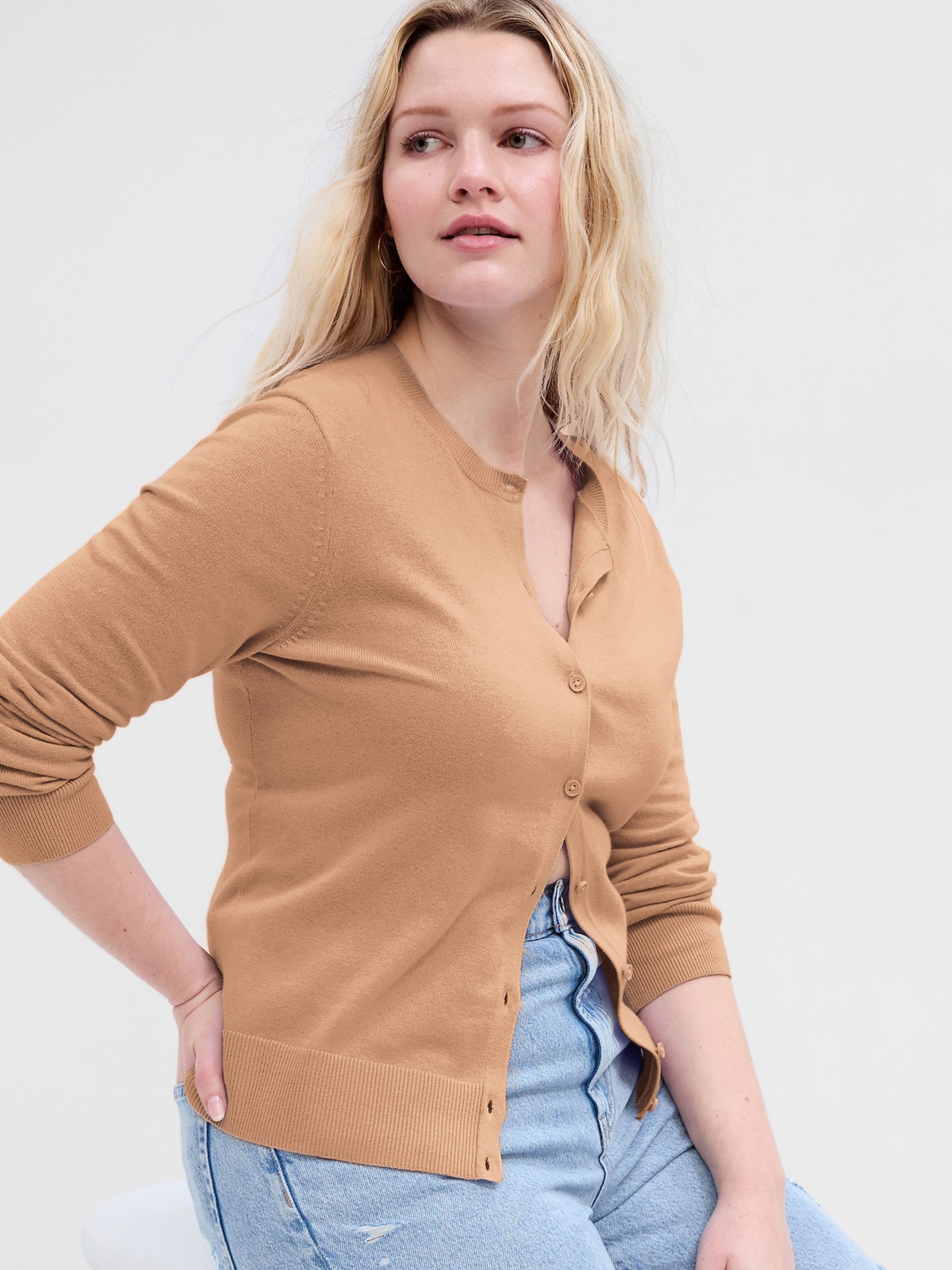 Brown Long Sleeve Crew Neck Cardigan - Image 3 of 4