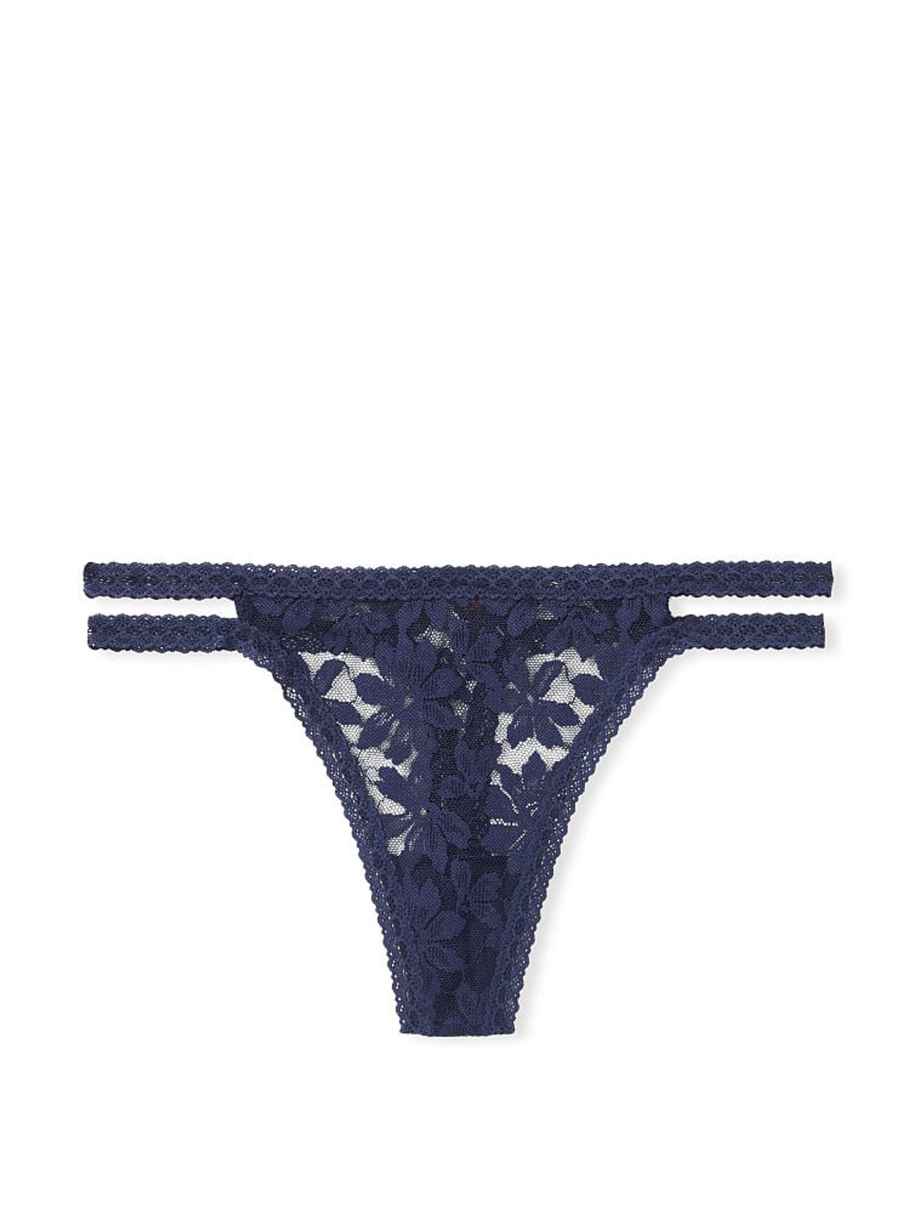 Midnight Navy Blue Strappy Lace Thong Knickers - Image 3 of 3