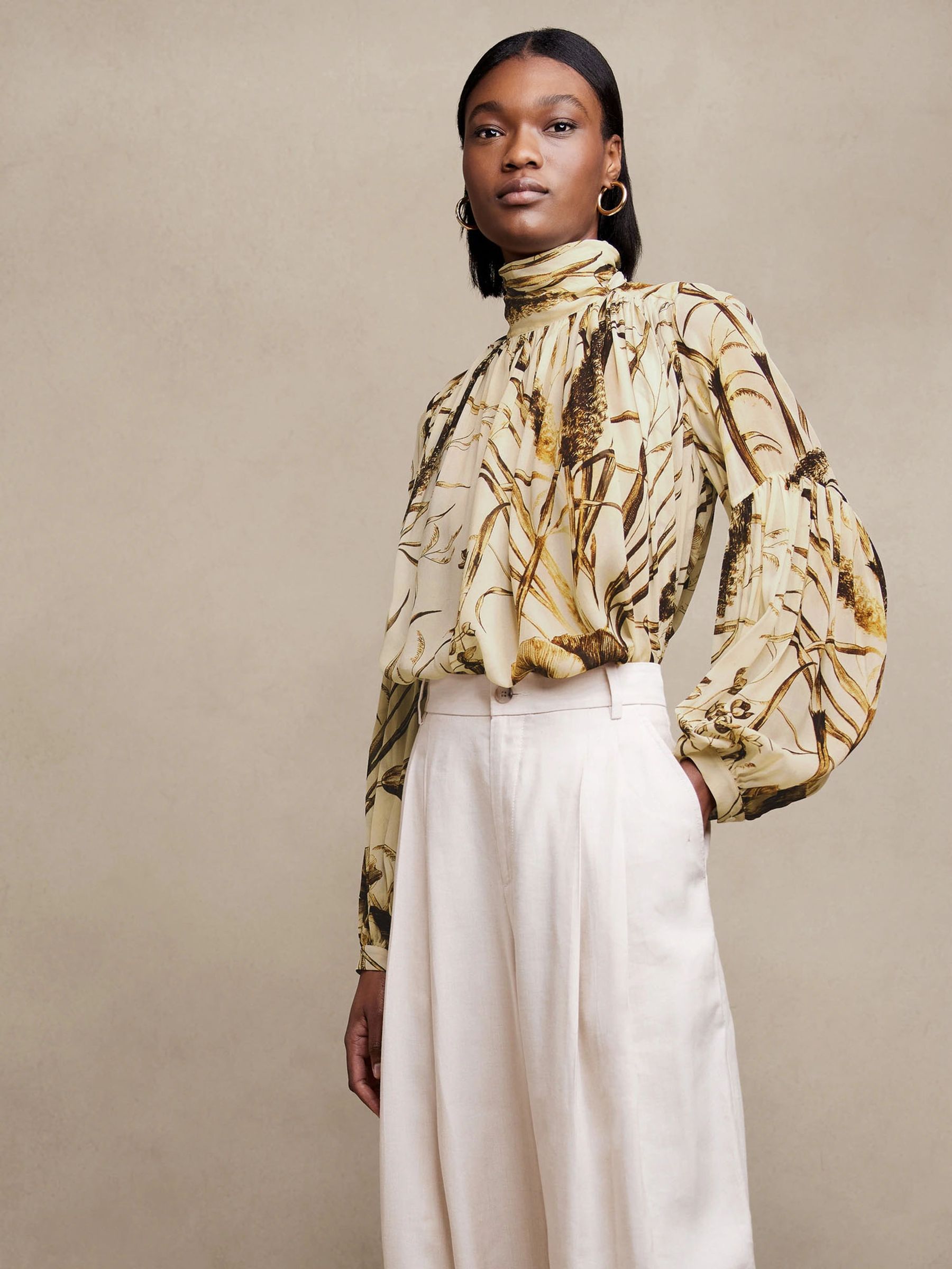 Banana Republic Beige Zoe Balloon-Sleeve Blouse - Image 1 of 4