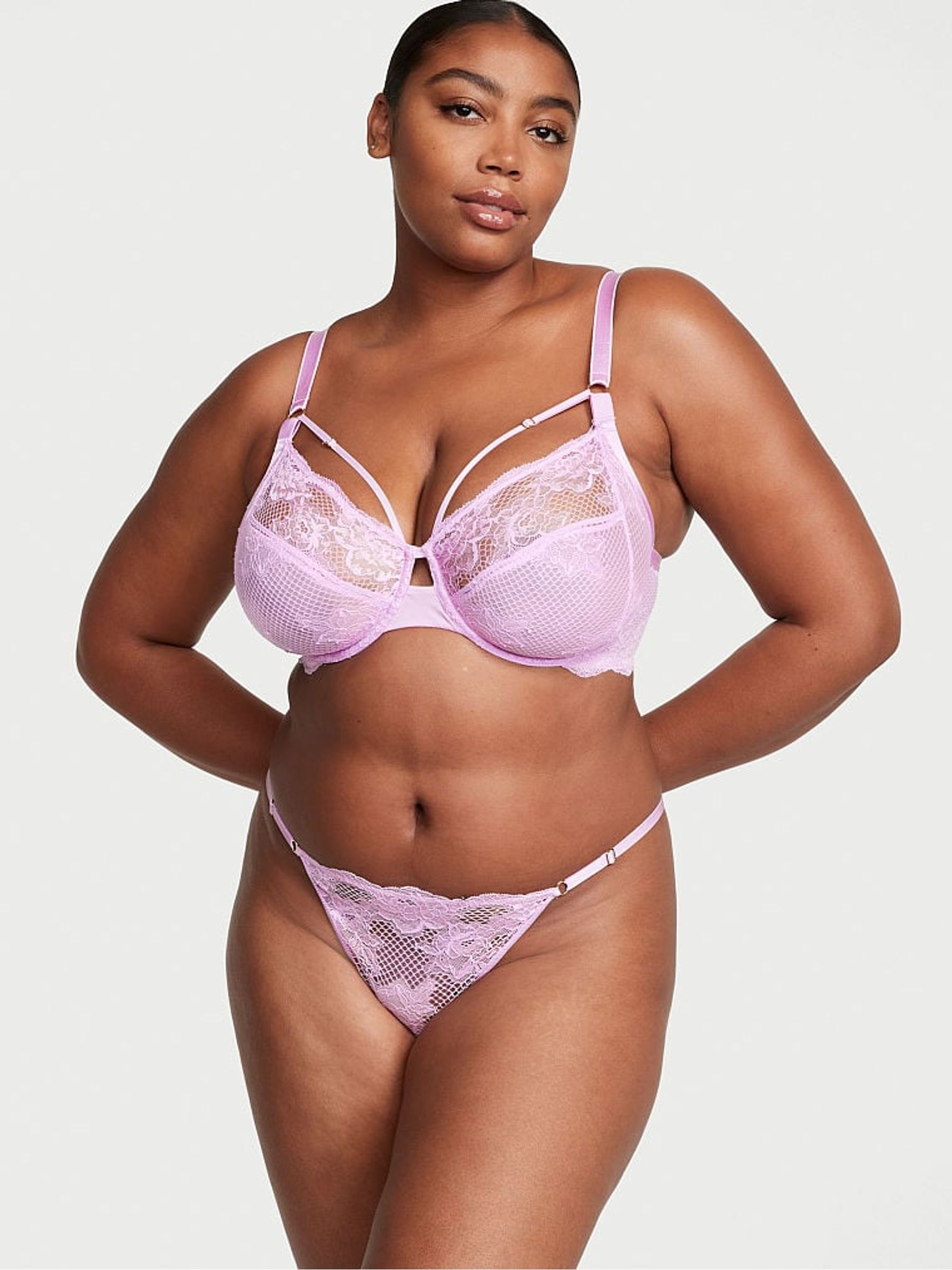 Silky Lilac Purple Fishnet Lace Full Cup Bra - Image 3 of 4