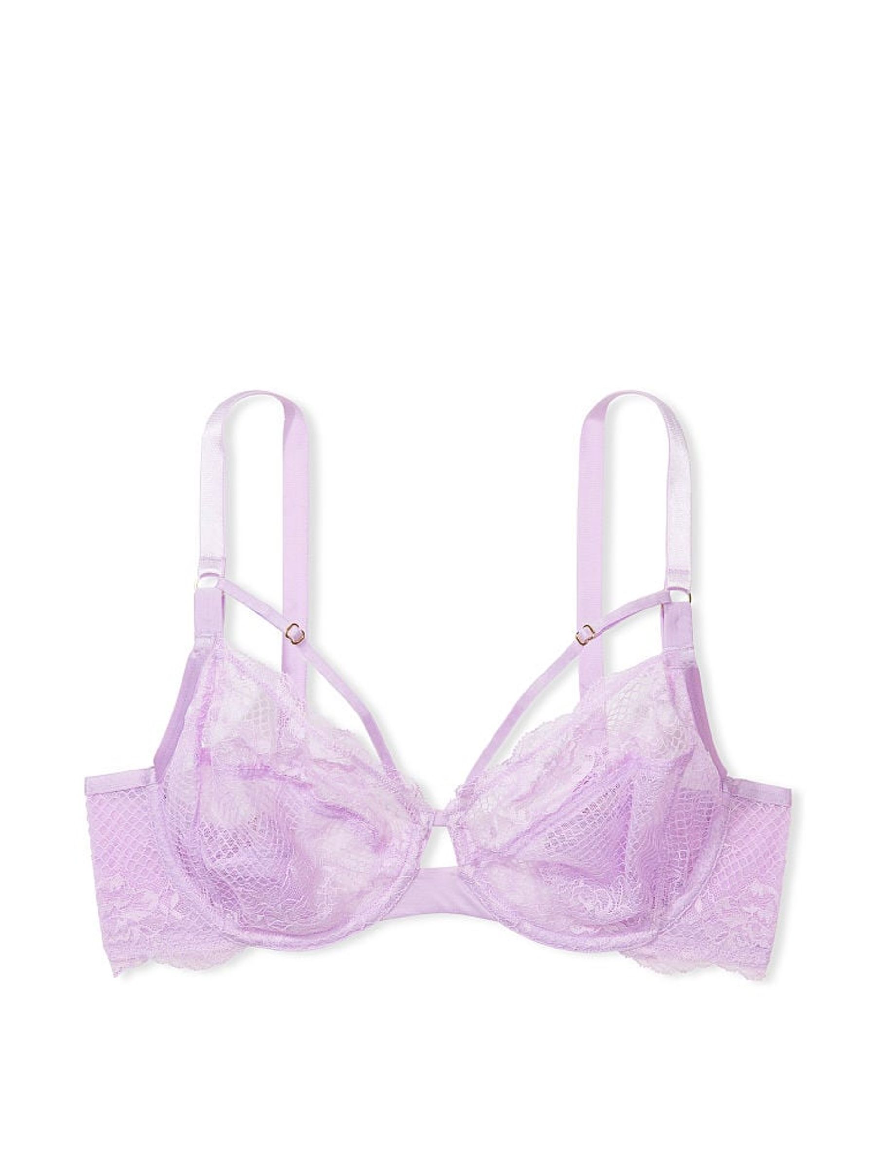 Silky Lilac Purple Fishnet Lace Full Cup Bra - Image 4 of 4