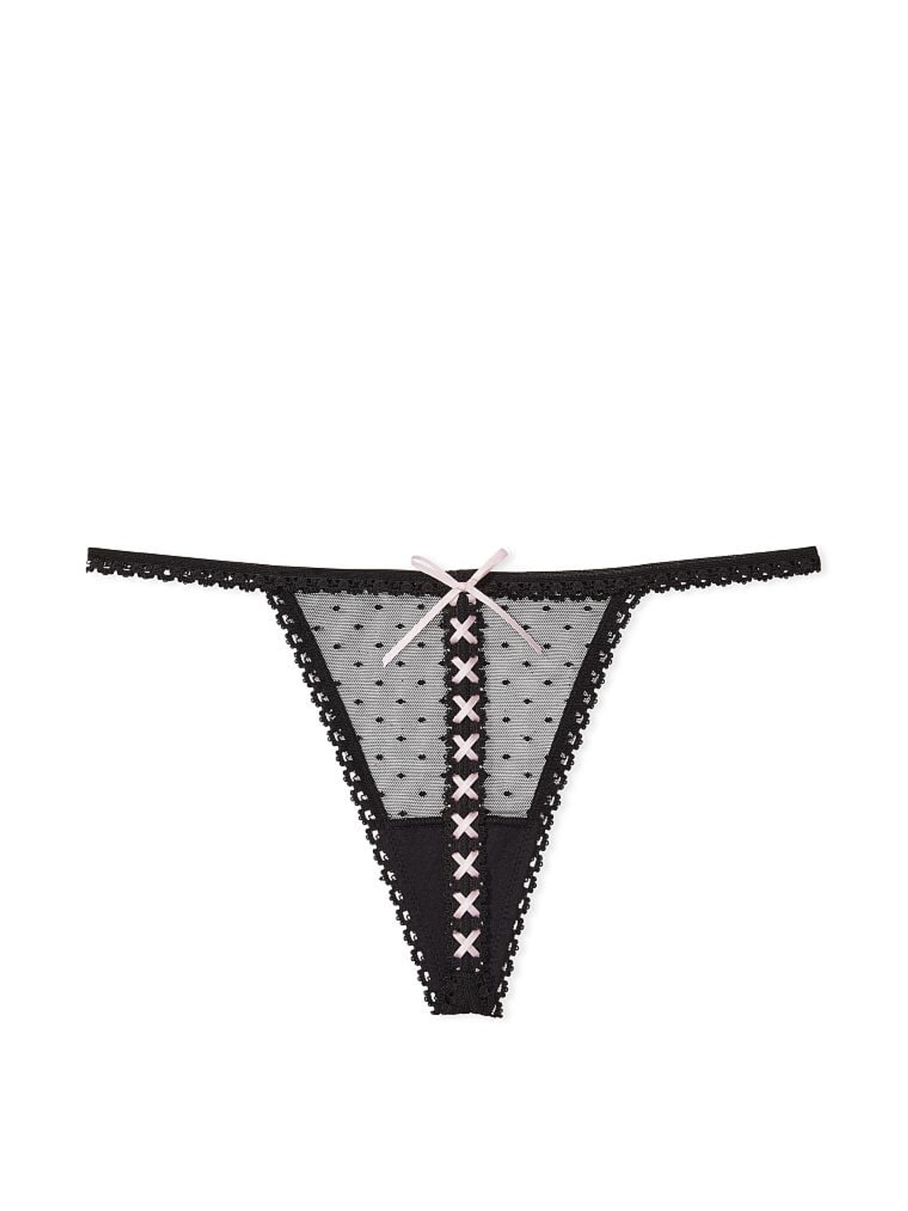 Black Lace Up G String Knickers - Image 4 of 4