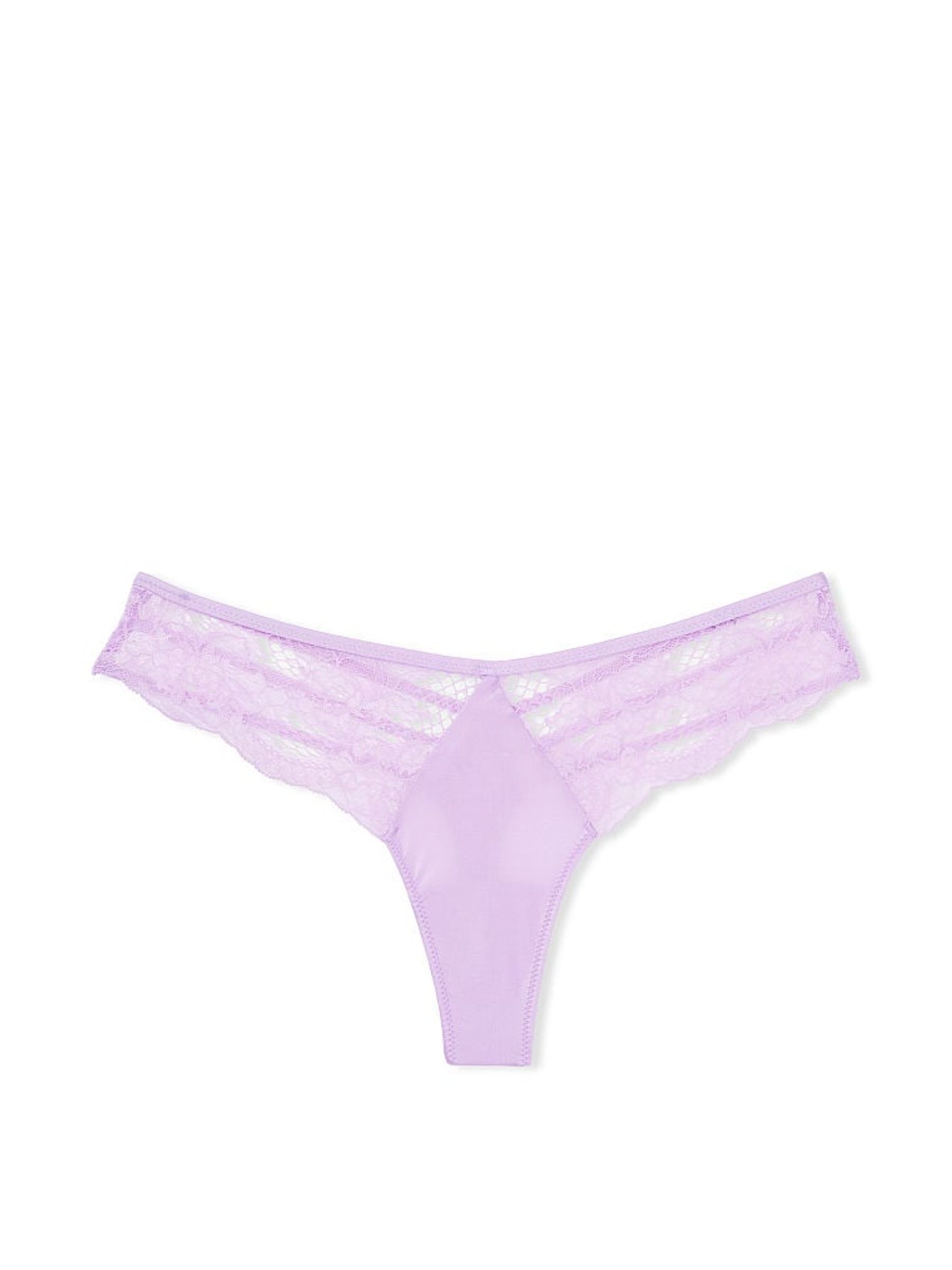 Silky Lilac Purple Fishnet Floral Thong Knickers - Image 3 of 3