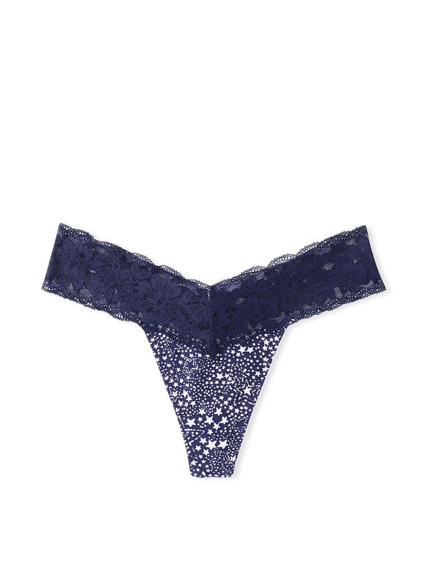 Midnight Navy Blue Constellation Thong Lace Trim Knickers - Image 3 of 3