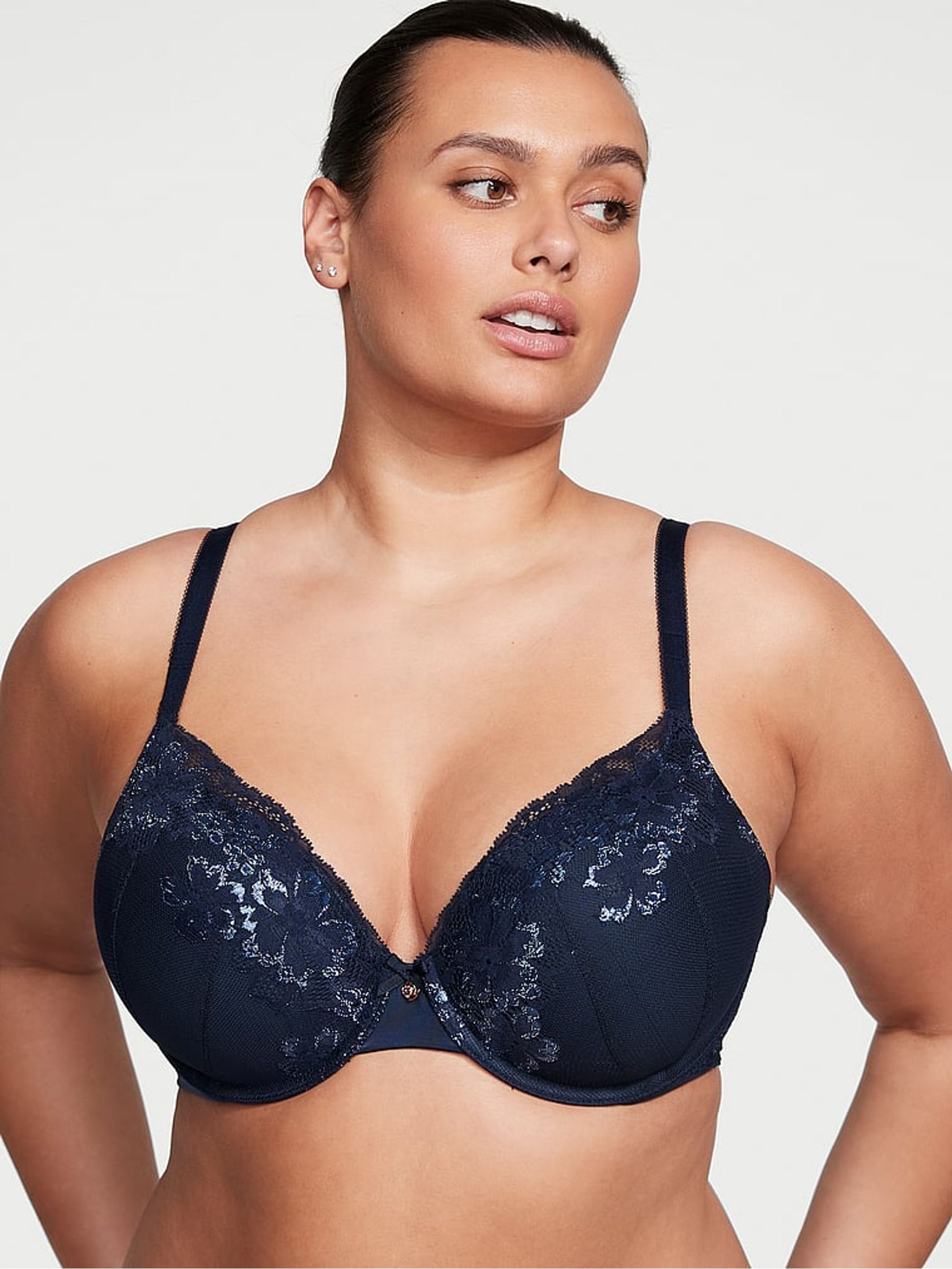 Noir Navy Blue Lace Full Cup Push Up Bra - Image 1 of 4
