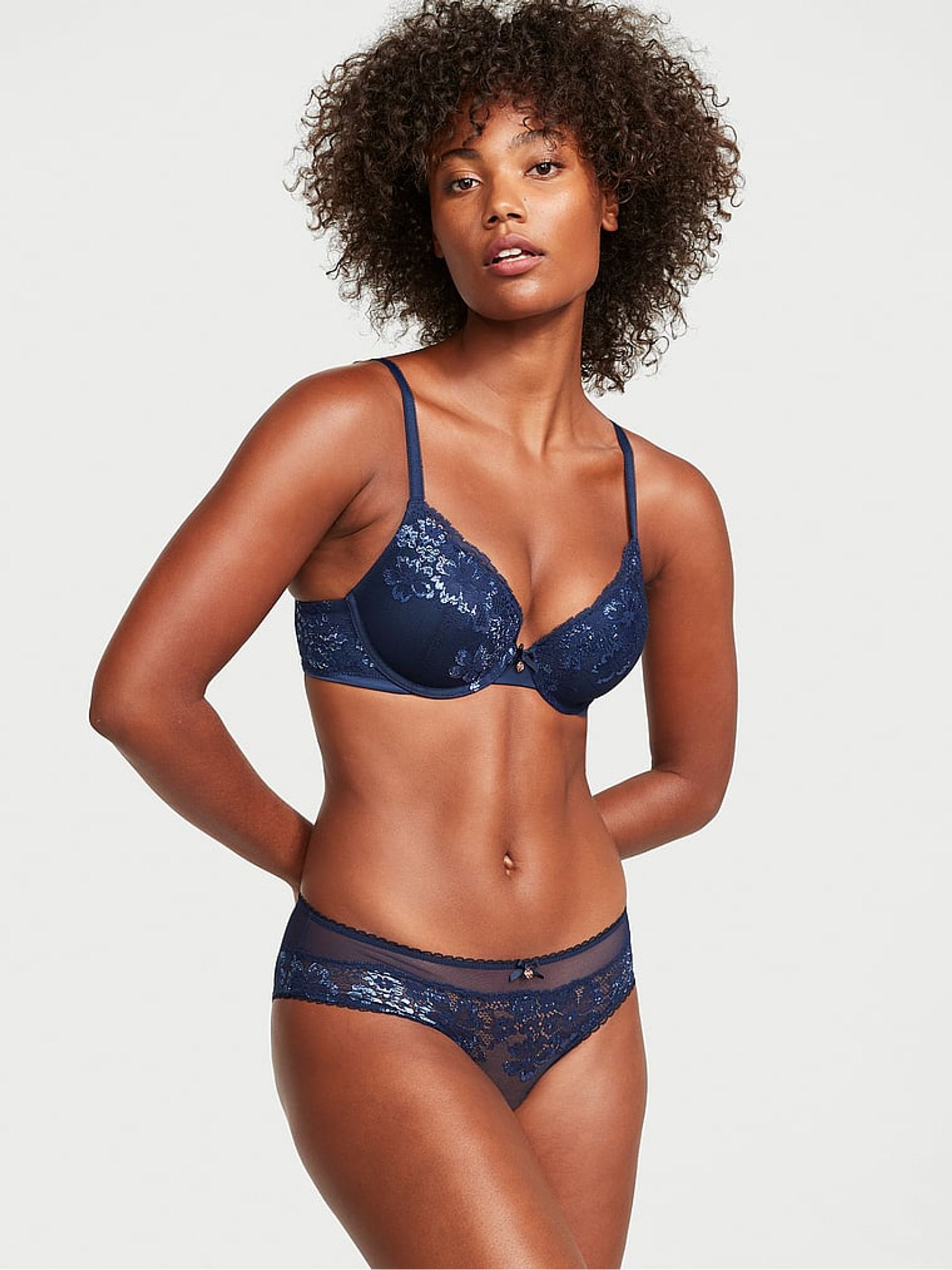 Noir Navy Blue Lace Full Cup Push Up Bra - Image 3 of 4