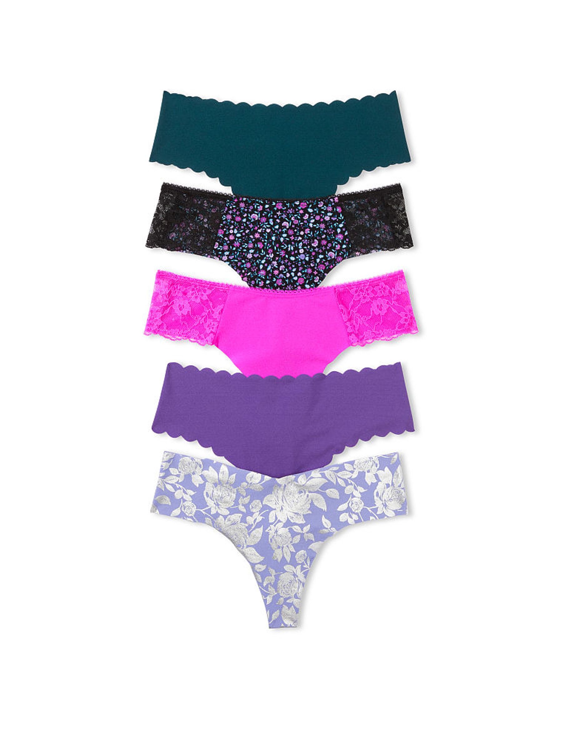Purple/Pink/Green Thong 5 Pack Knickers - Image 1 of 1