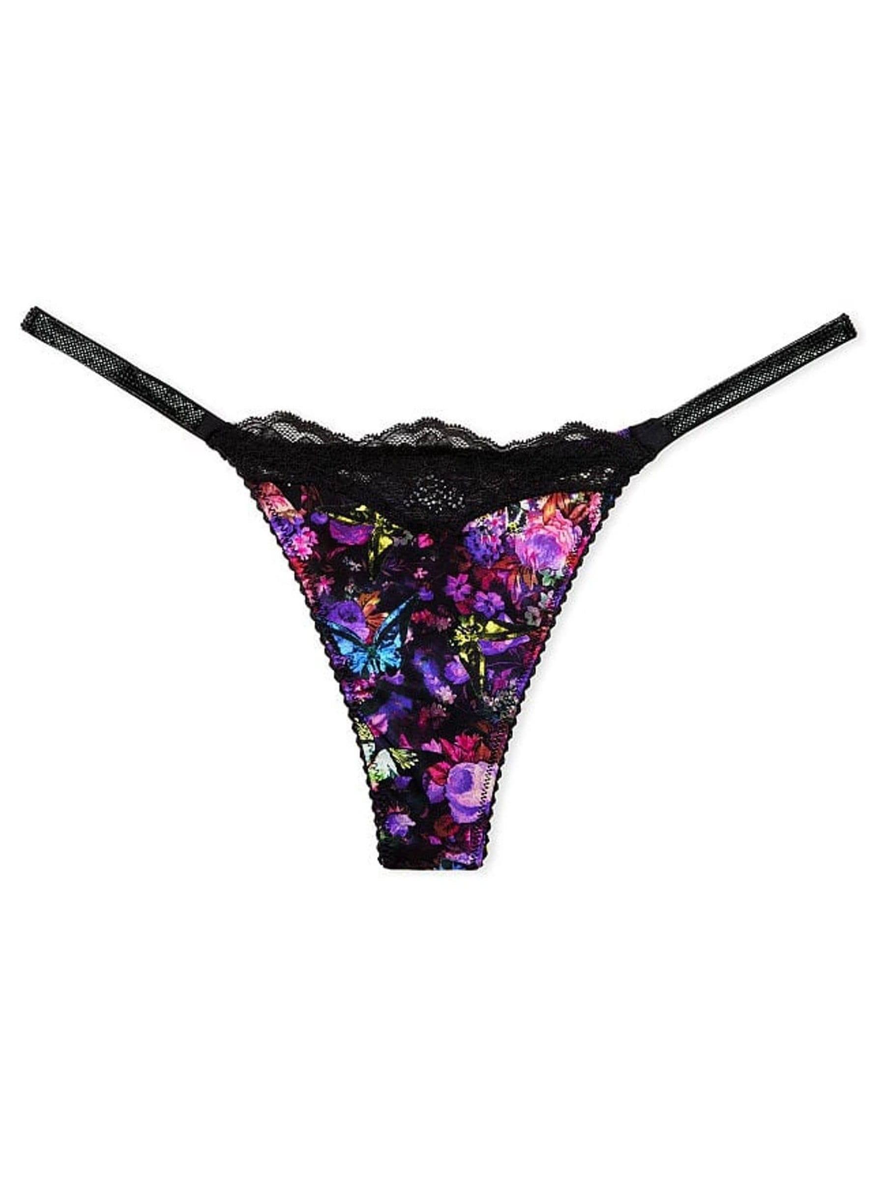 Moody Floral Black Lace Thong Shine Strap Knickers - Image 3 of 4