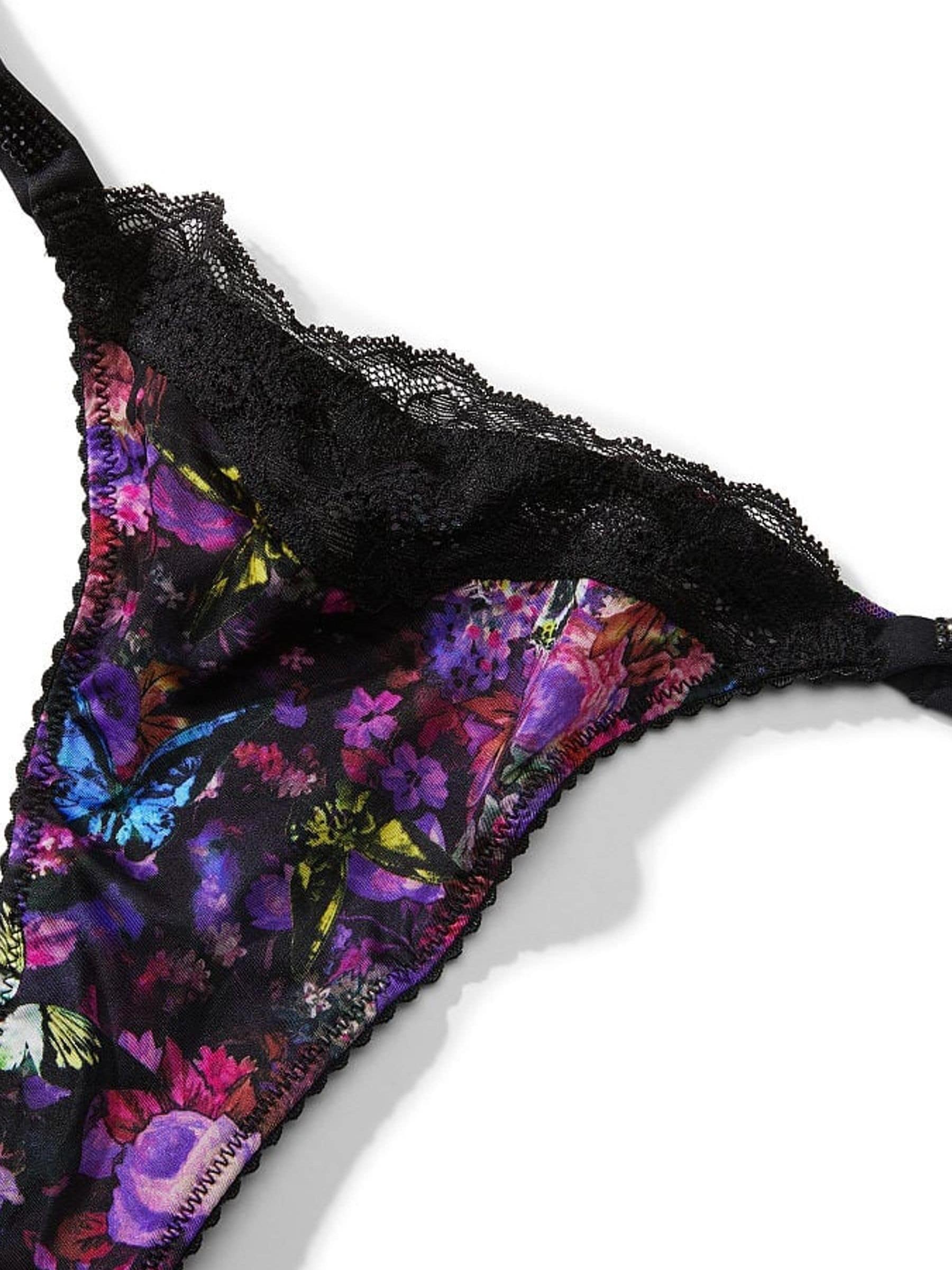 Moody Floral Black Lace Thong Shine Strap Knickers - Image 4 of 4