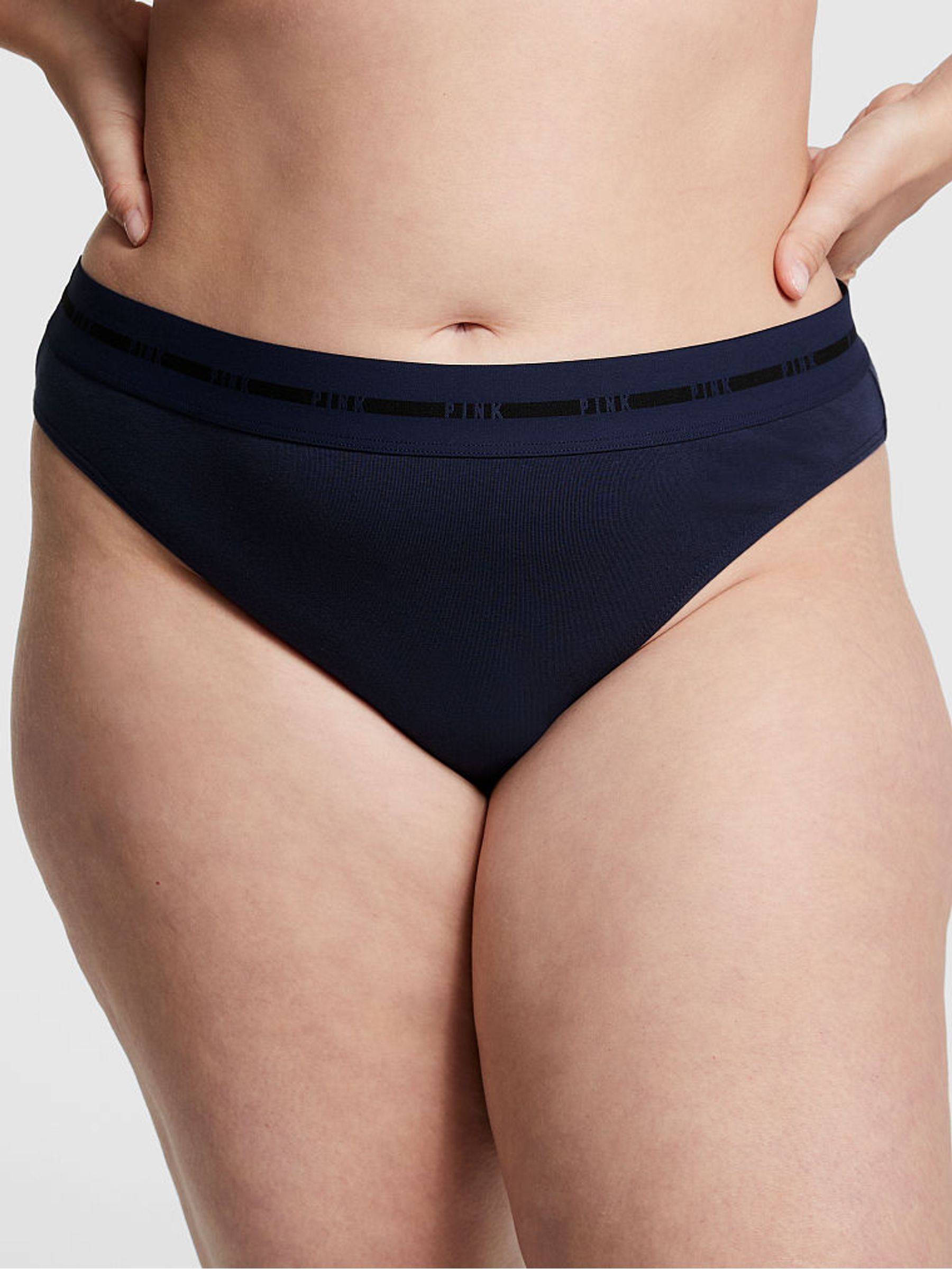 Midnight Navy Blue High Leg Retro Logo High Waist Bikini Knickers - Image 1 of 3