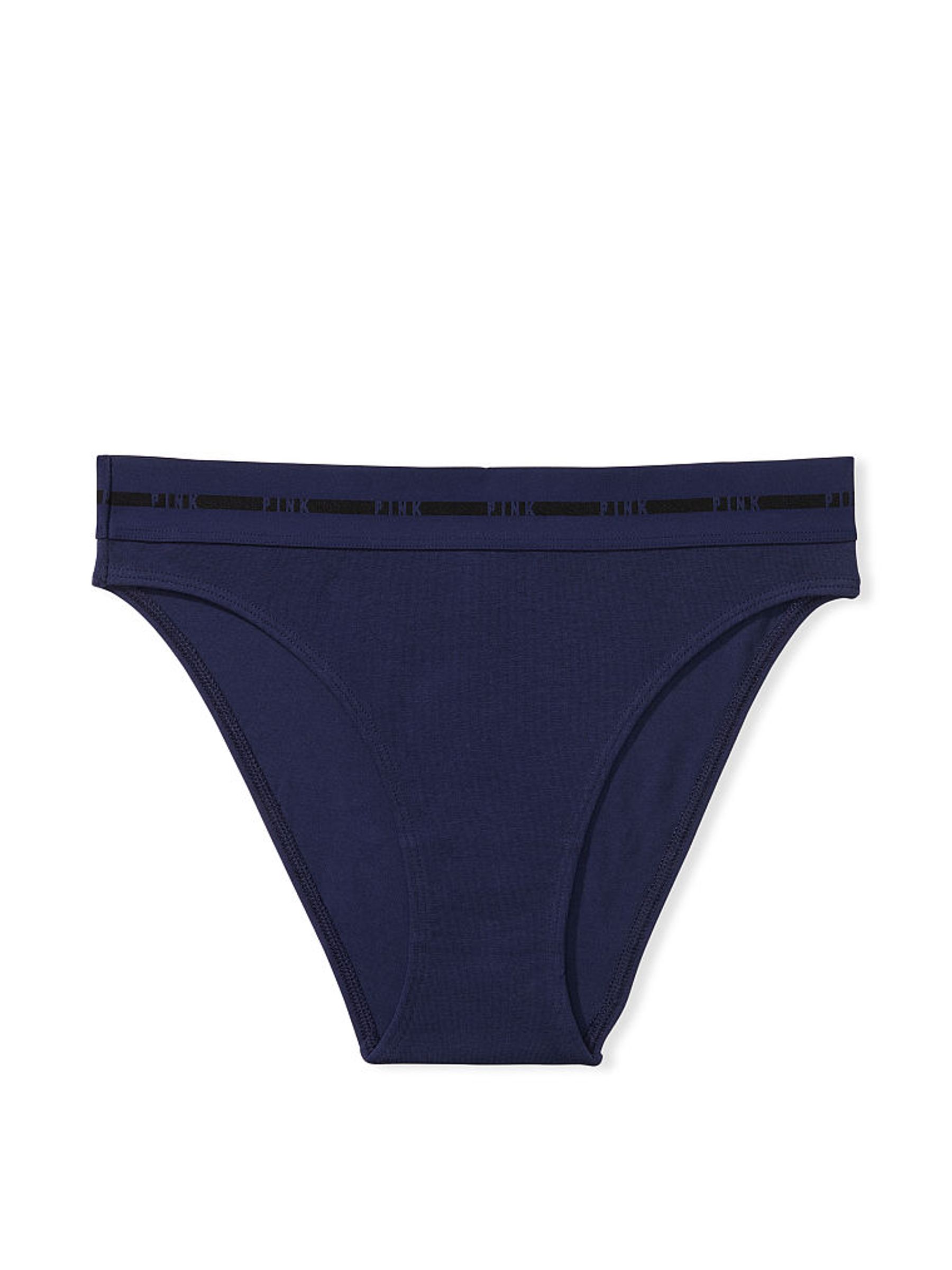 Midnight Navy Blue High Leg Retro Logo High Waist Bikini Knickers - Image 3 of 3