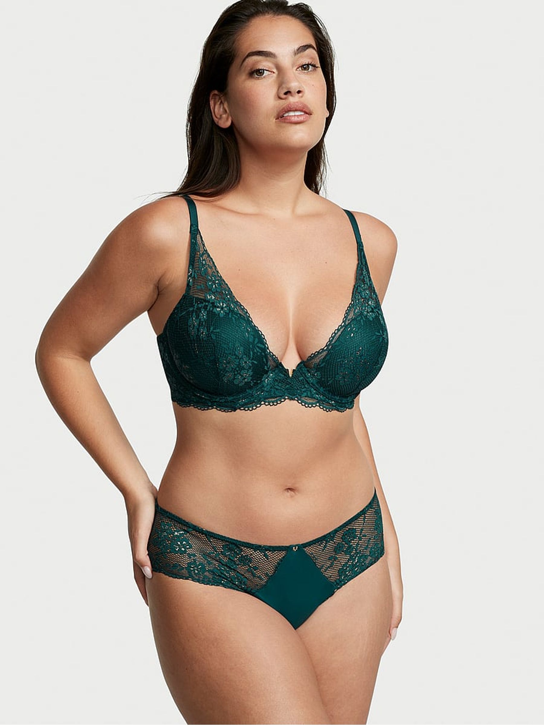 Black Ivy Green Lace Half Pad Plunge Bra - Image 3 of 4