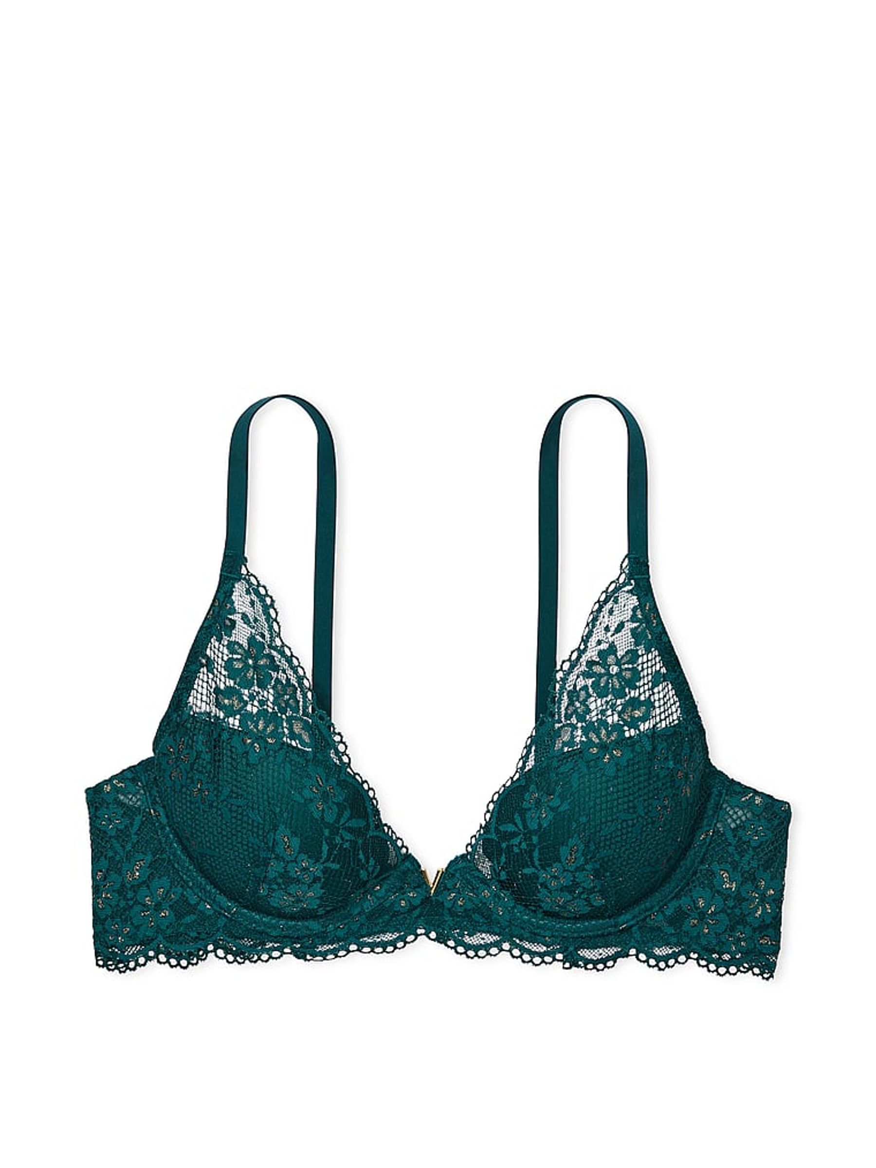 Black Ivy Green Lace Half Pad Plunge Bra - Image 4 of 4