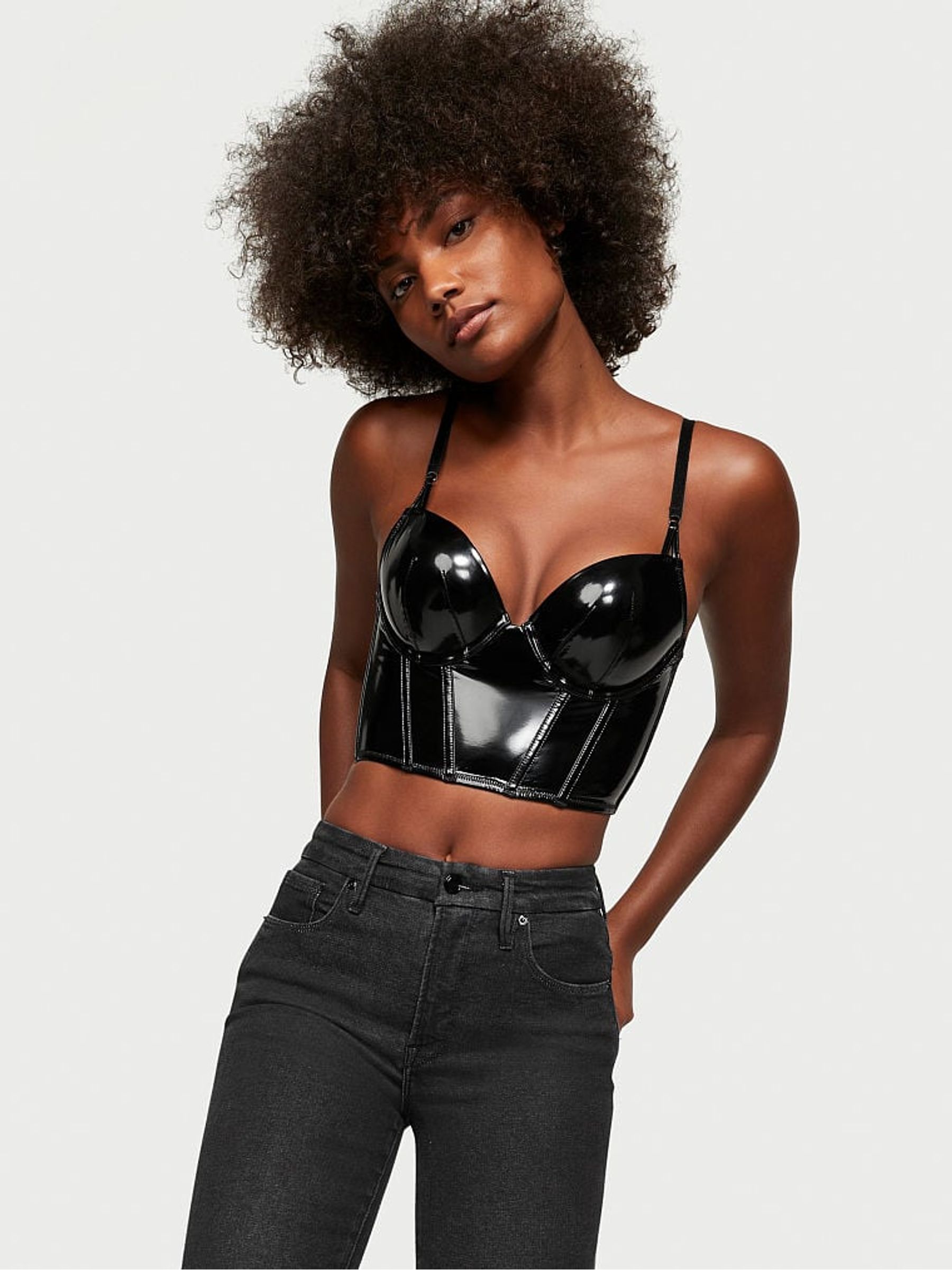 Black Leather Corset Bra Top - Image 1 of 5