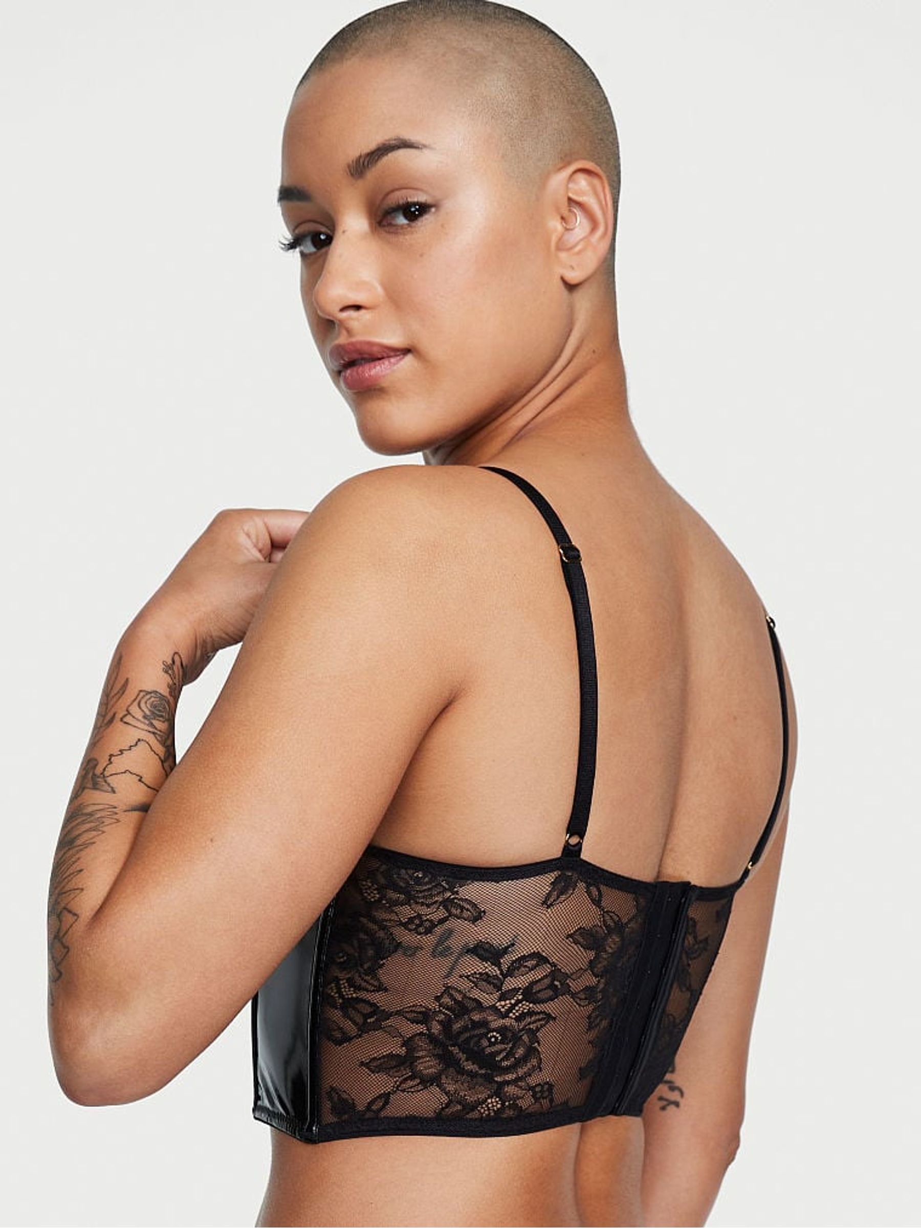 Black Leather Corset Bra Top - Image 2 of 5