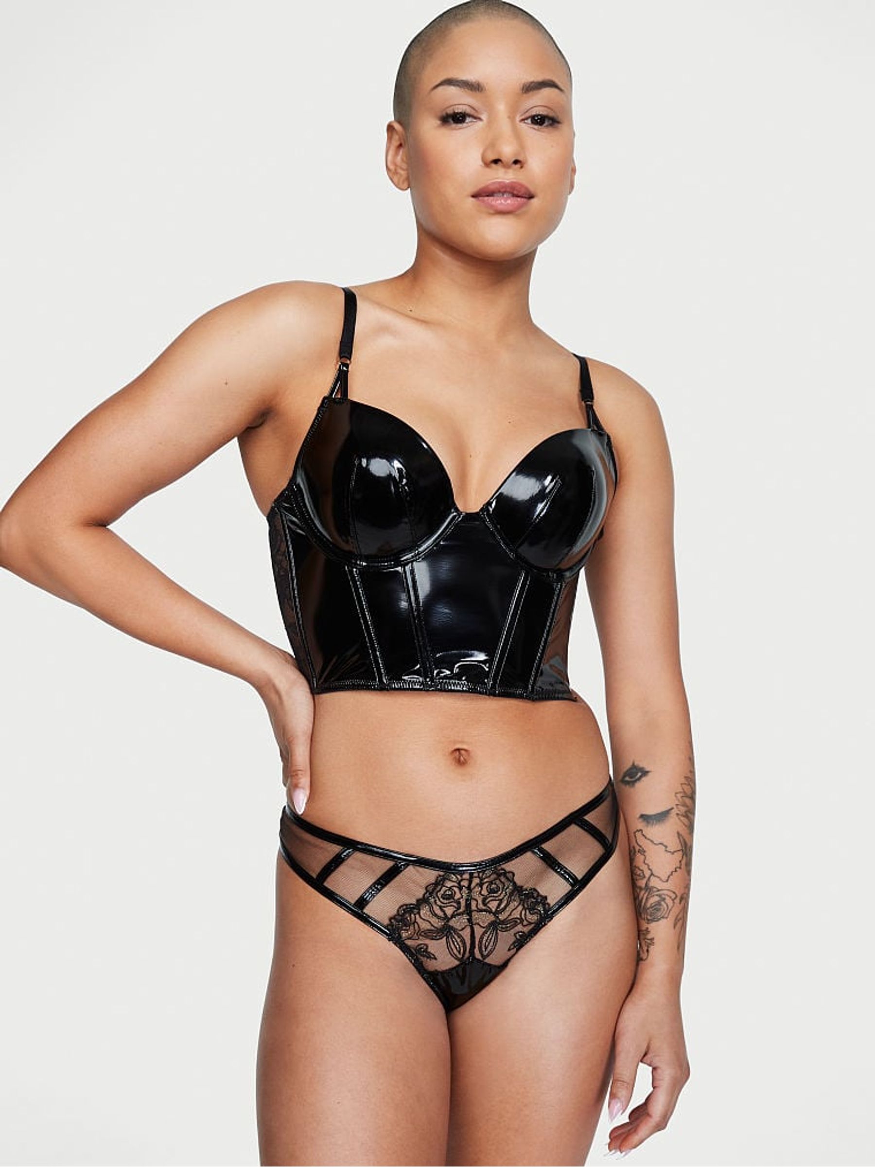 Black Leather Corset Bra Top - Image 3 of 5