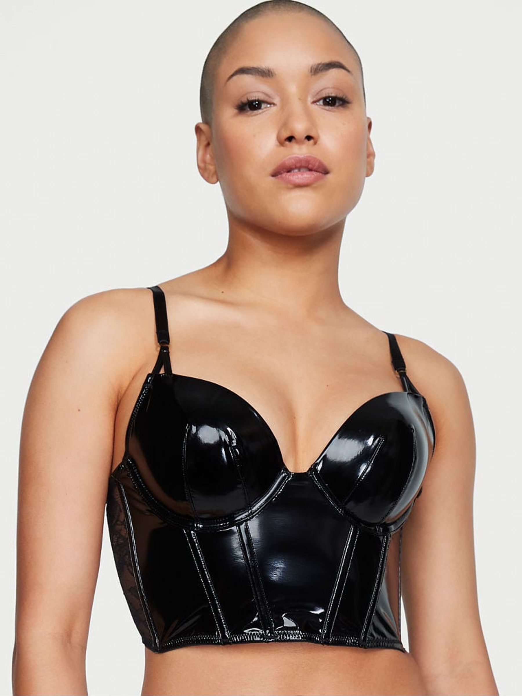 Black Leather Corset Bra Top - Image 4 of 5