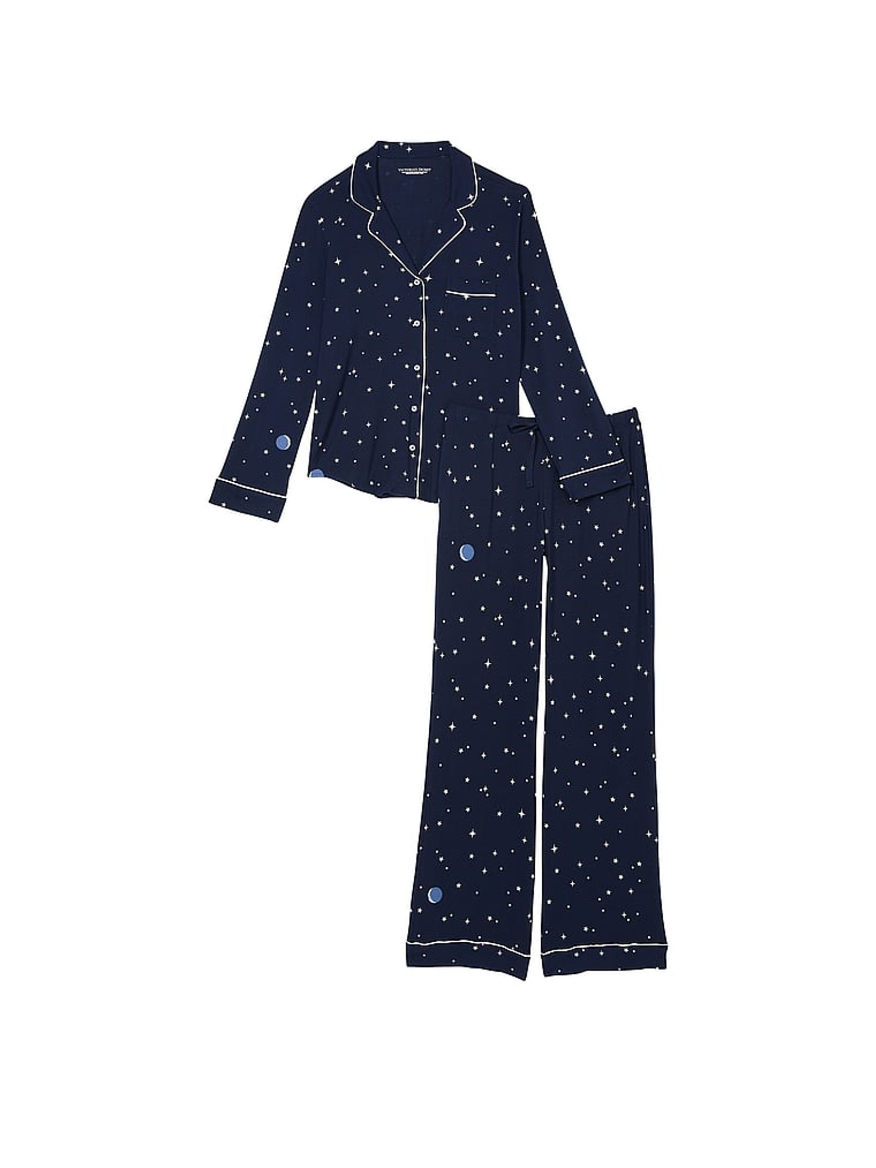 Tranquil Navy Blue Moon and Stars Modal Long Pyjamas - Image 3 of 3