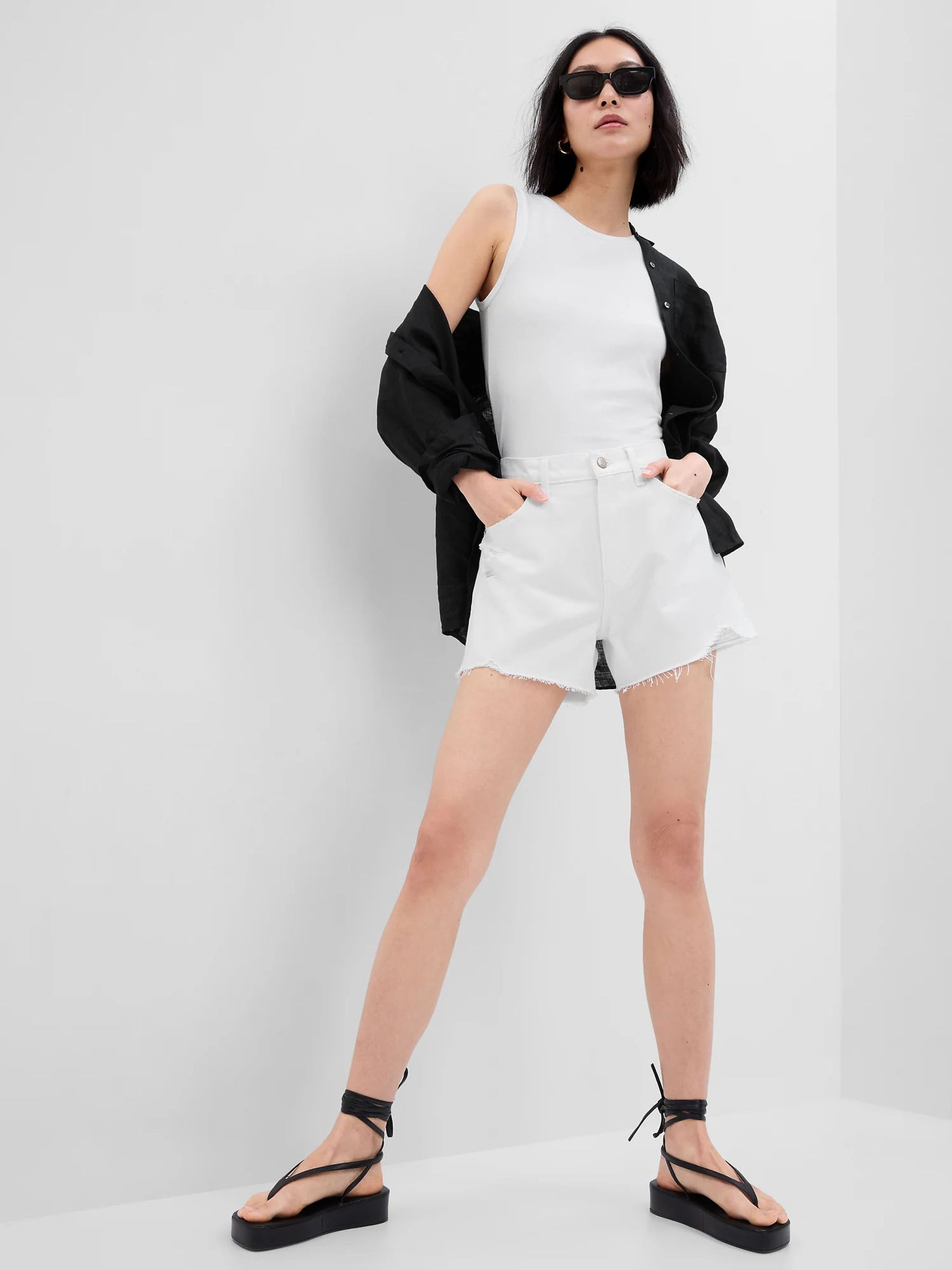 White High Rise Denim Shorts - Image 1 of 4