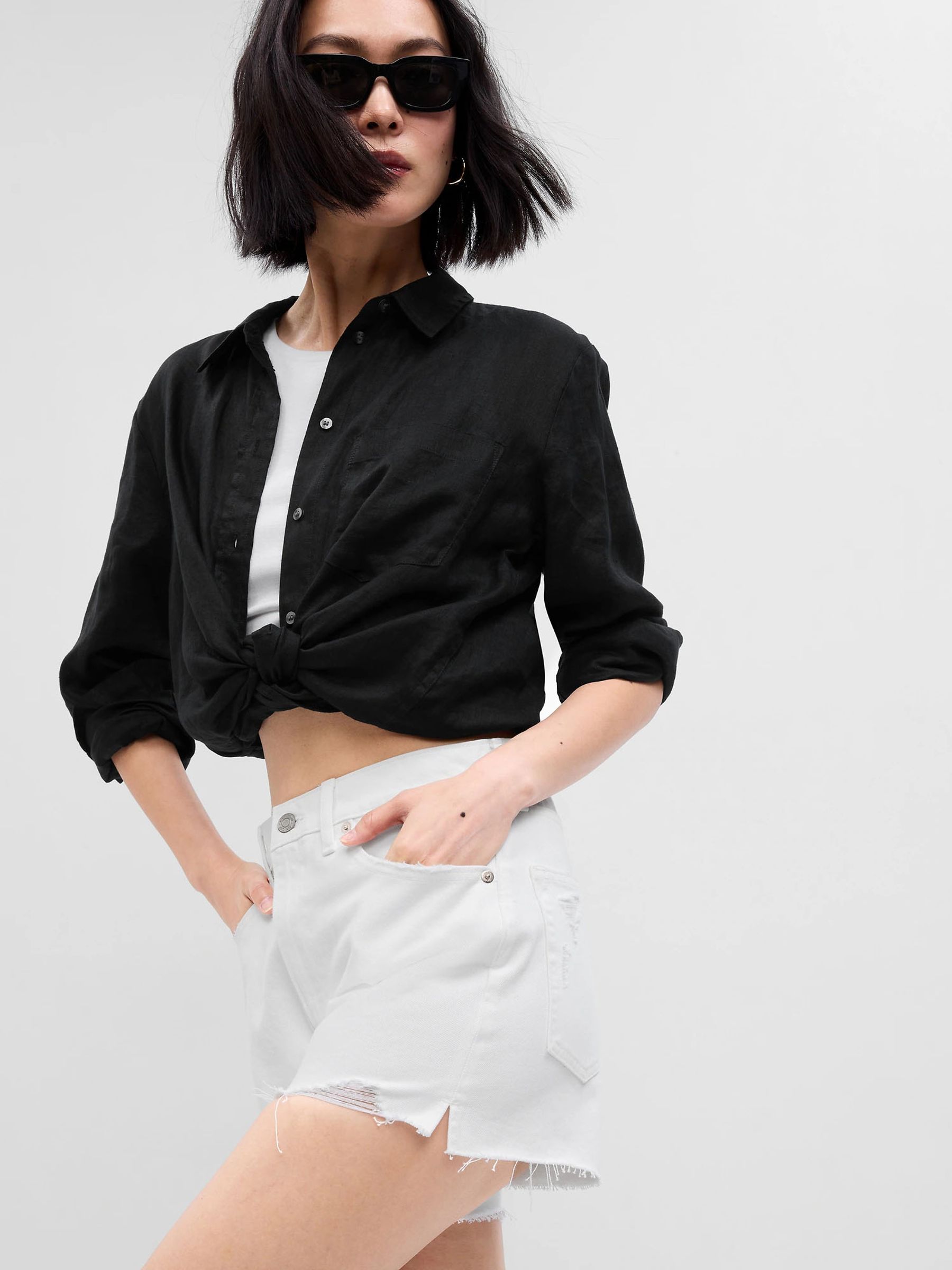White High Rise Denim Shorts - Image 3 of 4