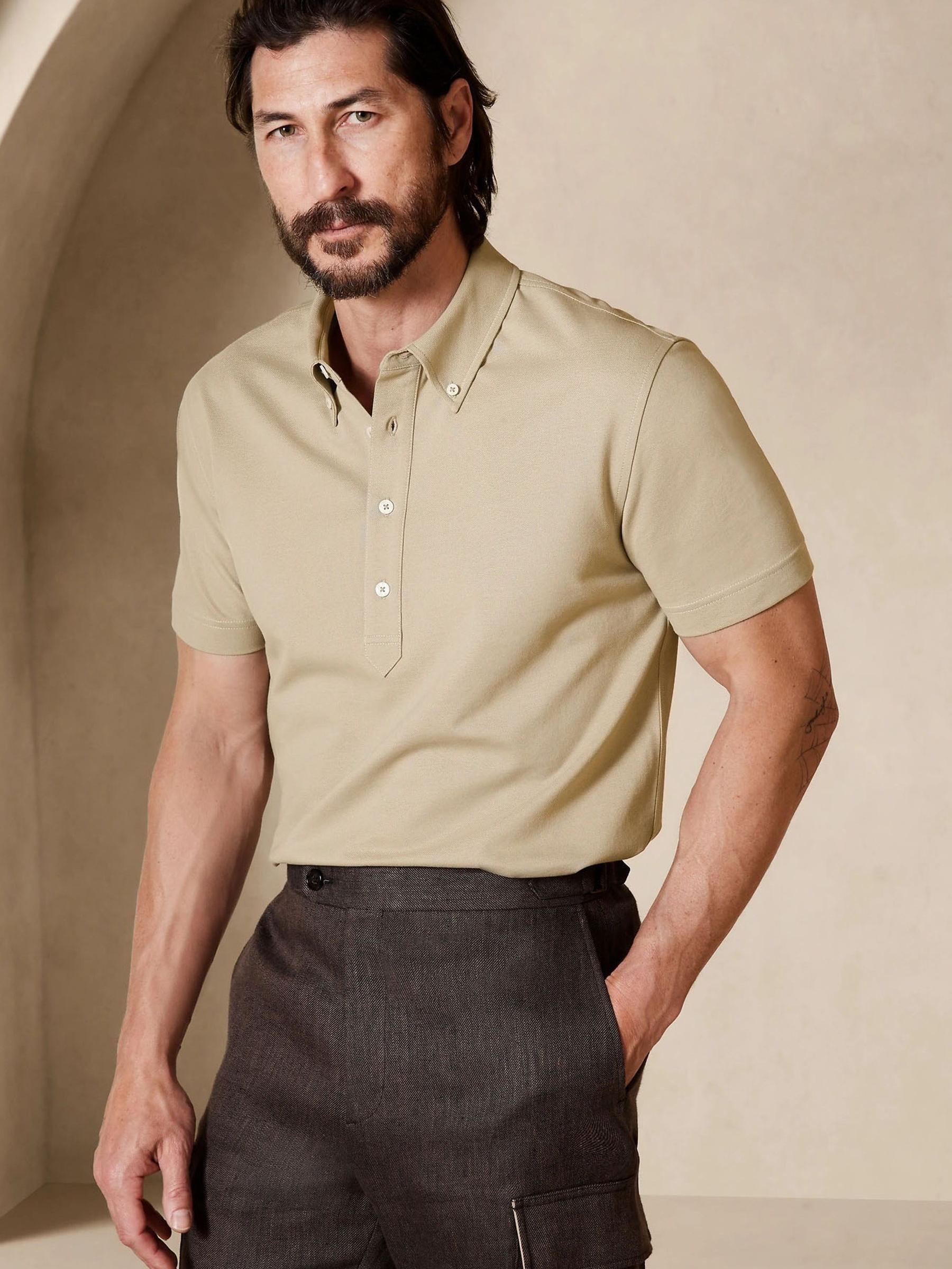 Banana Republic Beige Luxury-Touch Pique Polo Top - Image 1 of 2