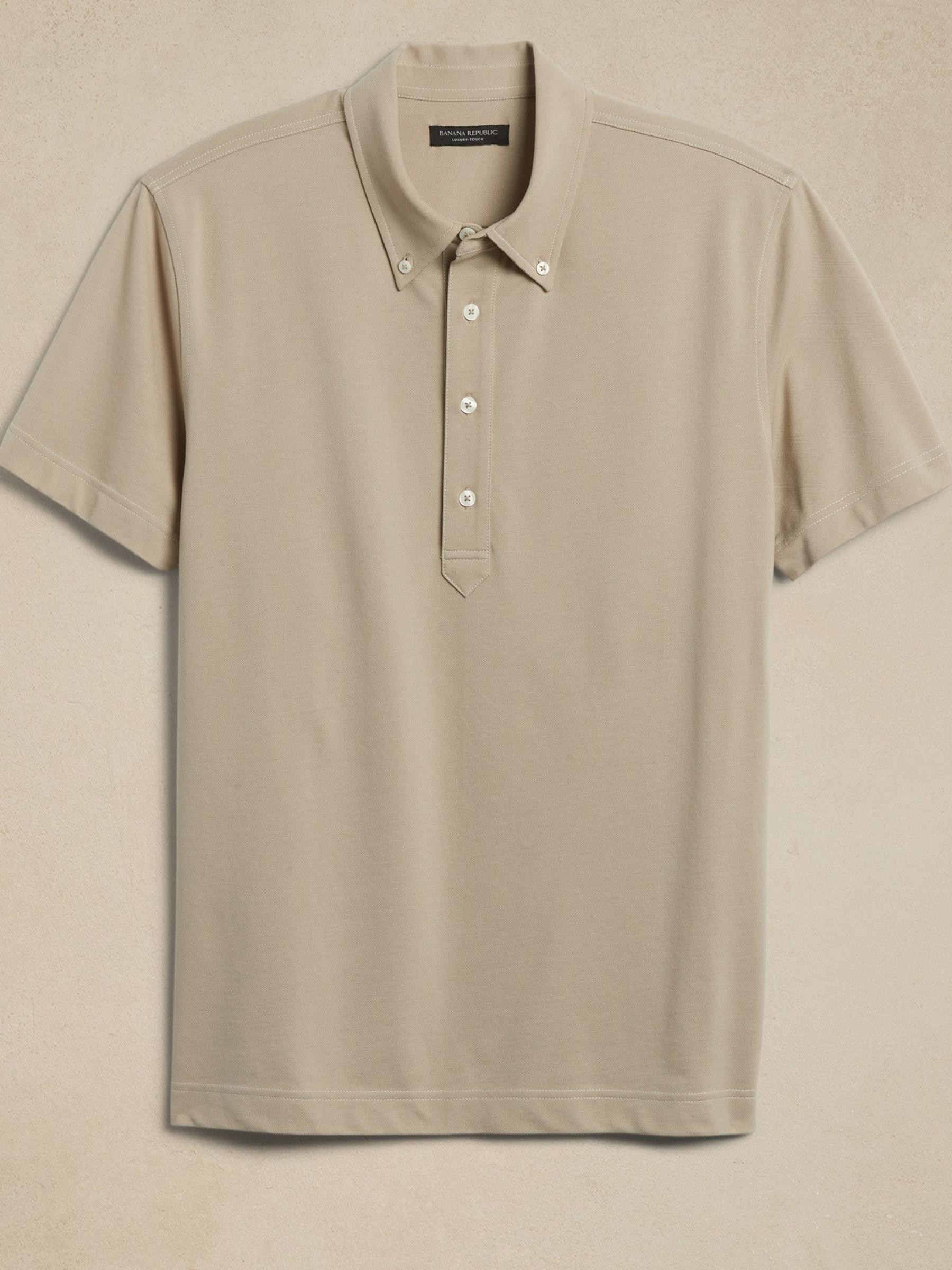 Banana Republic Beige Luxury-Touch Pique Polo Top - Image 2 of 2