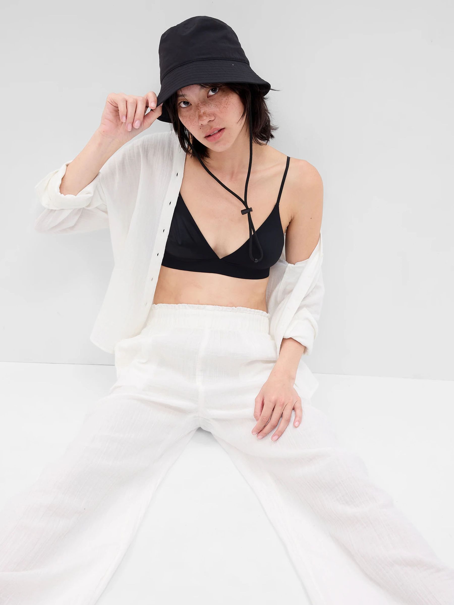 White Crinkle Gauze Wide Leg Cotton Trousers - Image 5 of 6