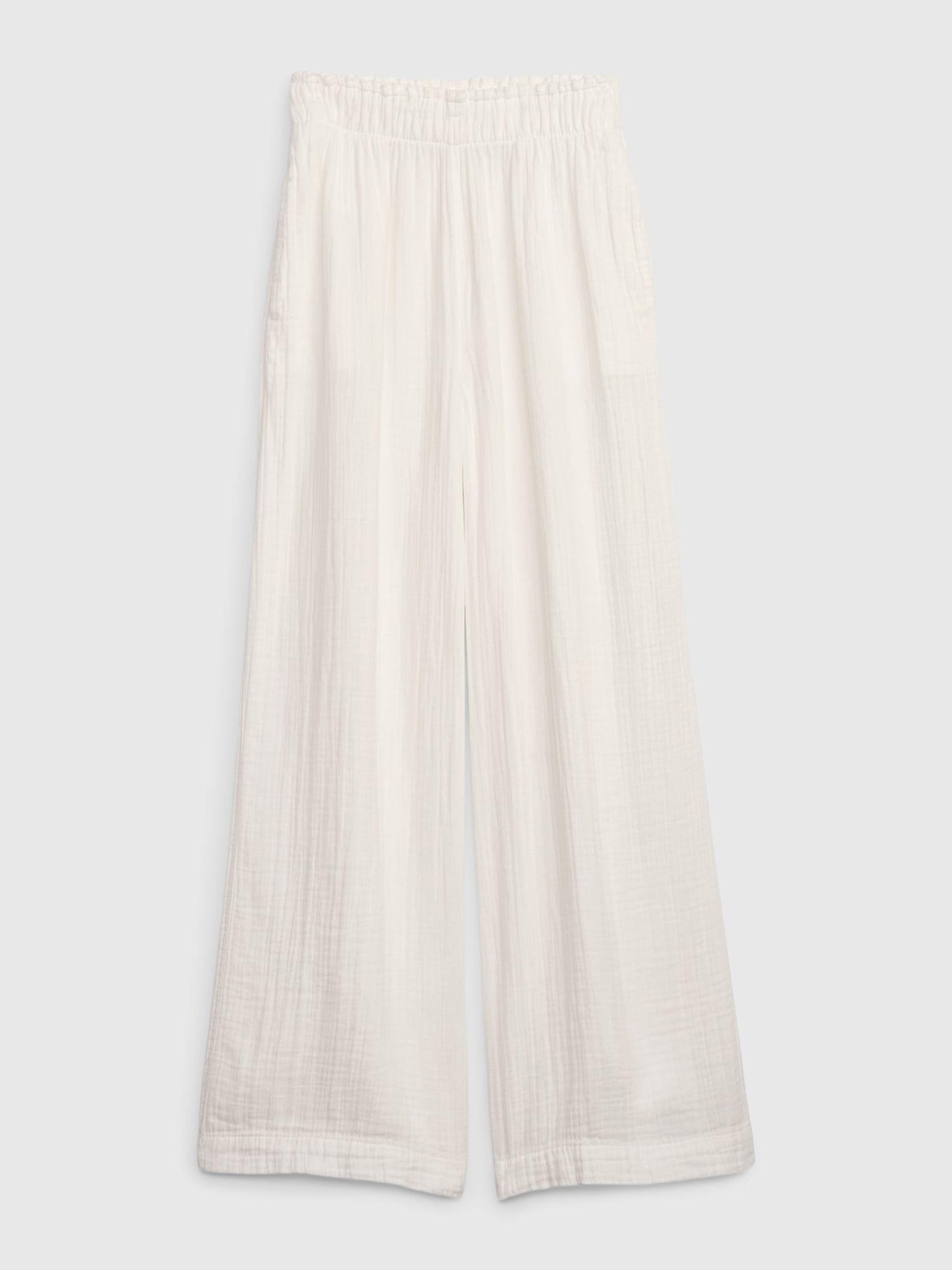 White Crinkle Gauze Wide Leg Cotton Trousers - Image 6 of 6