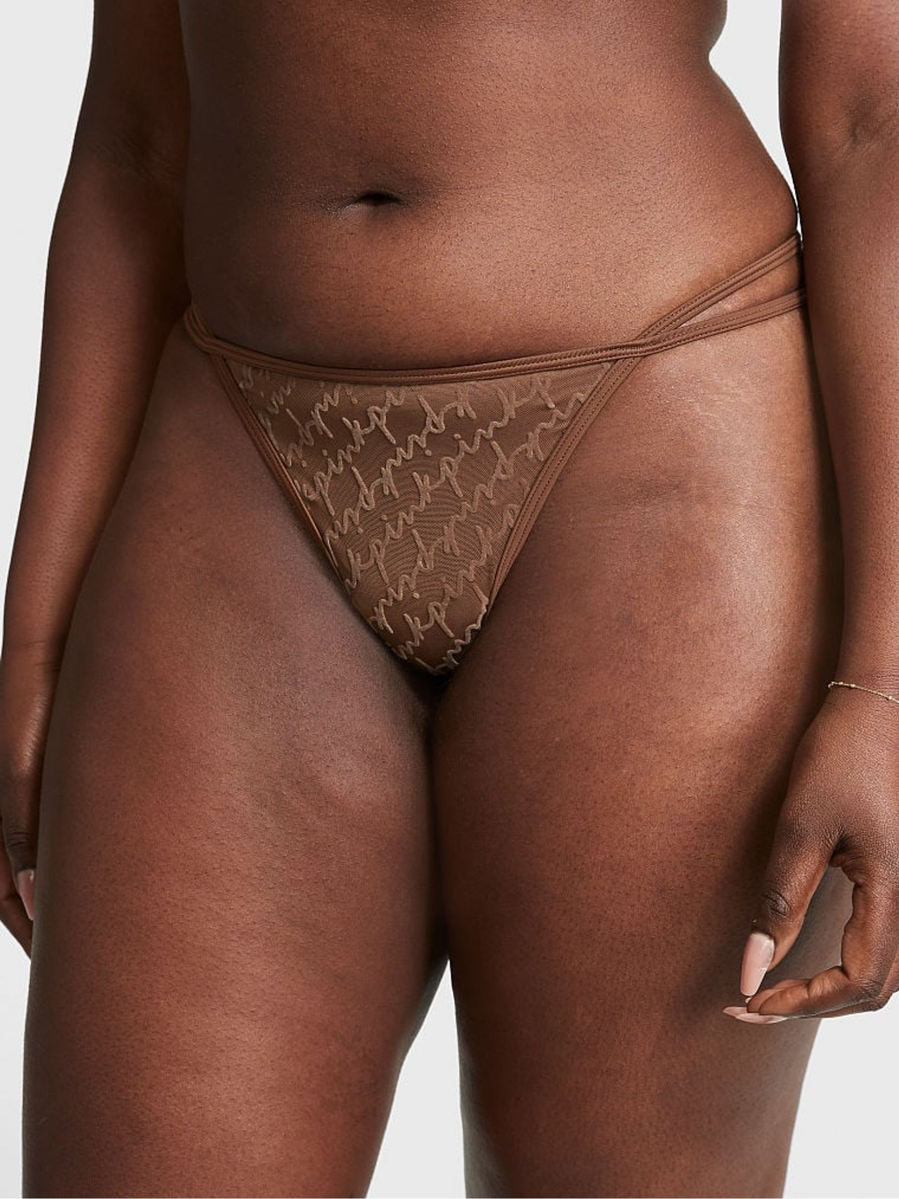 Mousse Nude Flocked Mesh Thong - Image 1 of 3