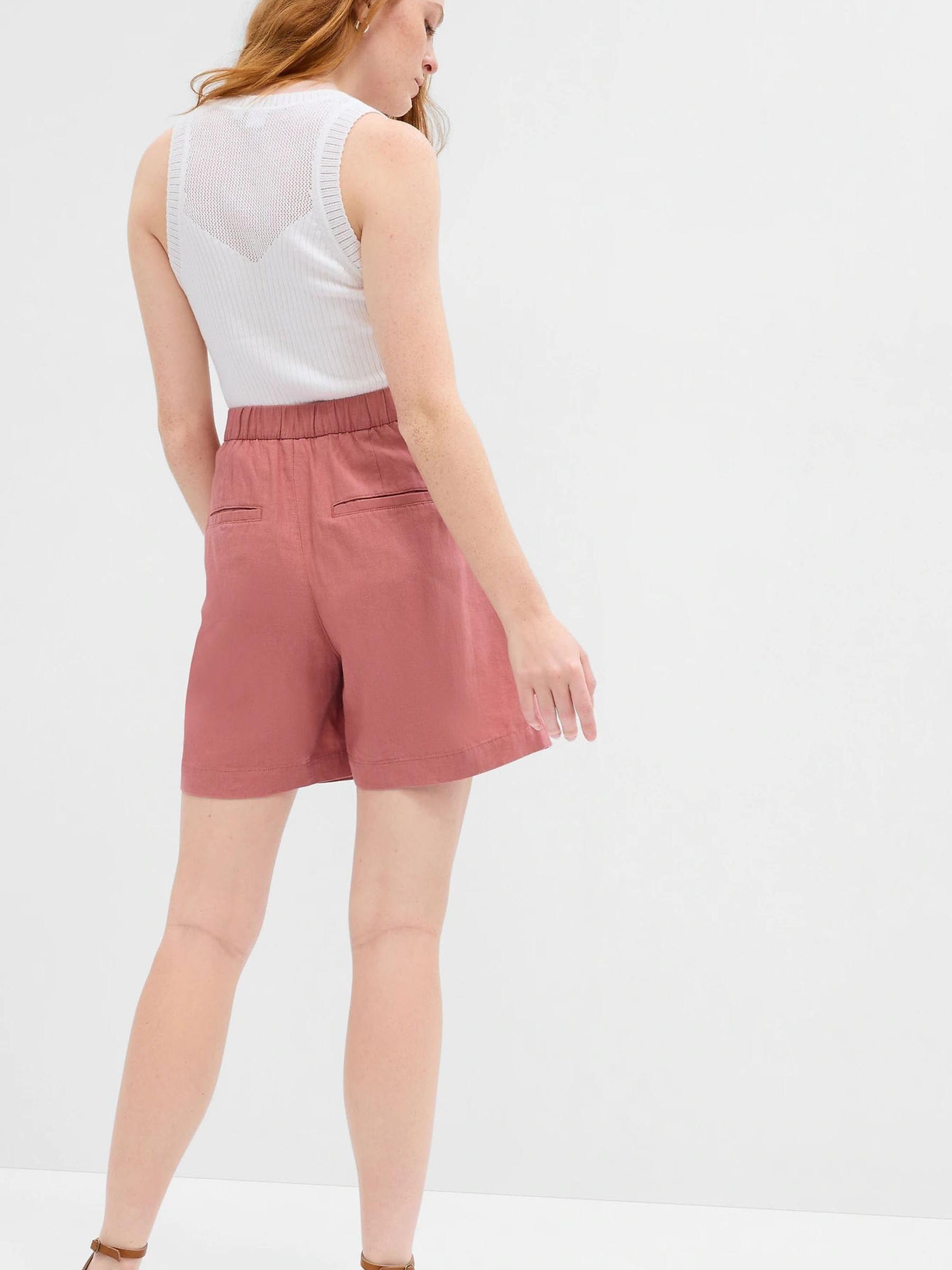 Pink High Rise Pleated Linen Shorts - Image 2 of 2