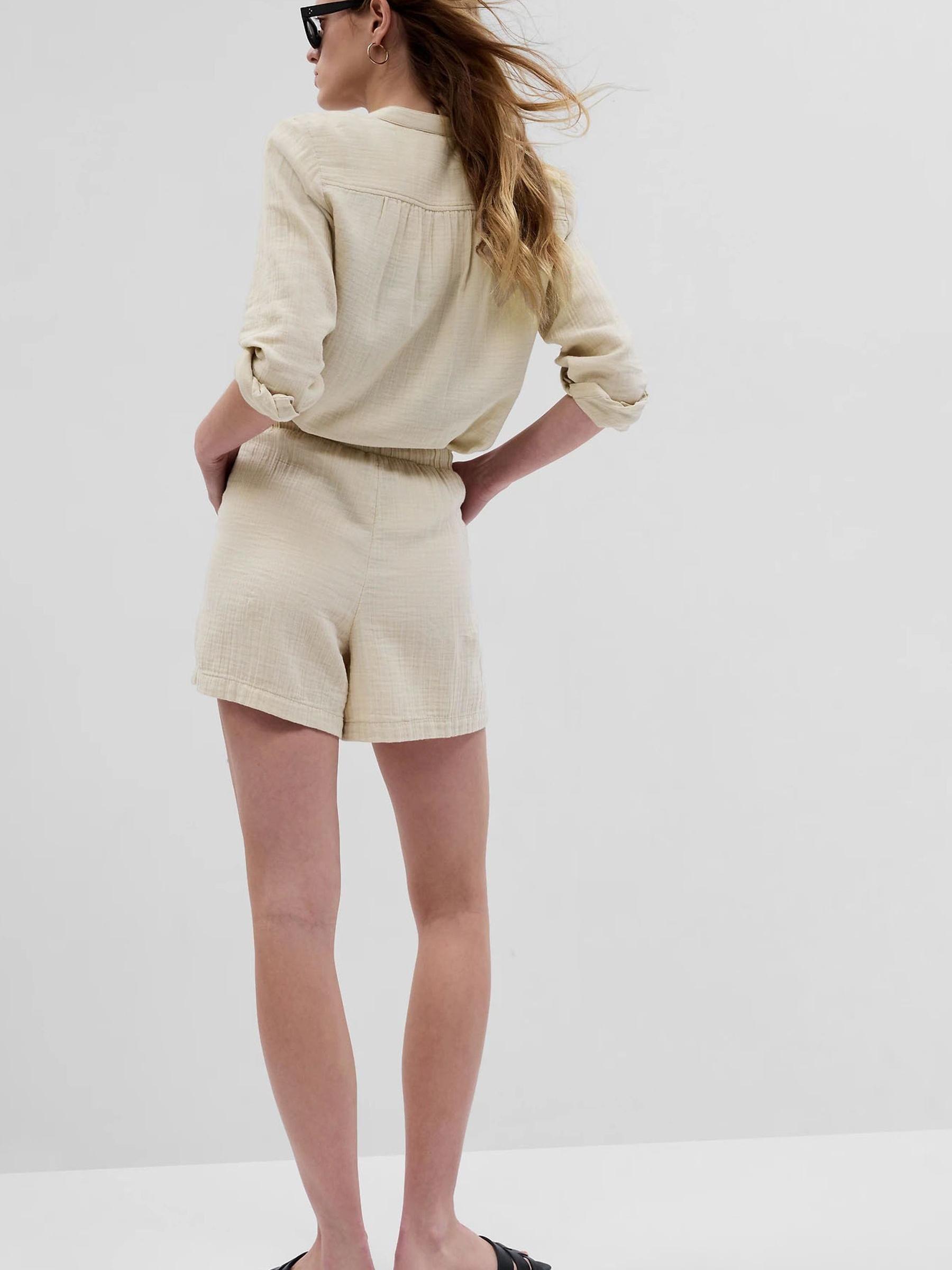 Cream Crinkle Gauze Shorts - Image 2 of 4